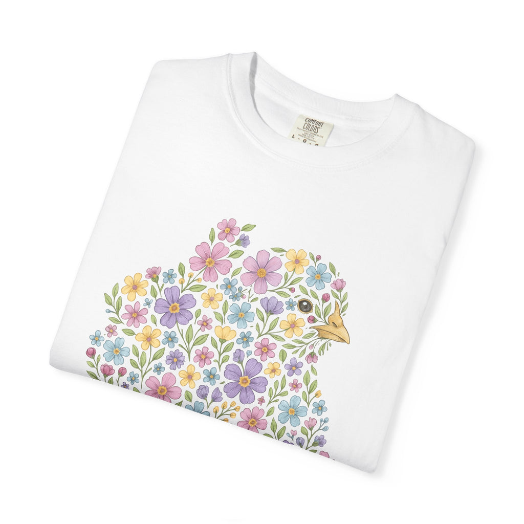 Flower Chicken Shirt Easter Blooms Gift Women Sketch Tee Hen T-Shirt Easter Fan Hen Drawing Retro Garden Flowers Tshirt