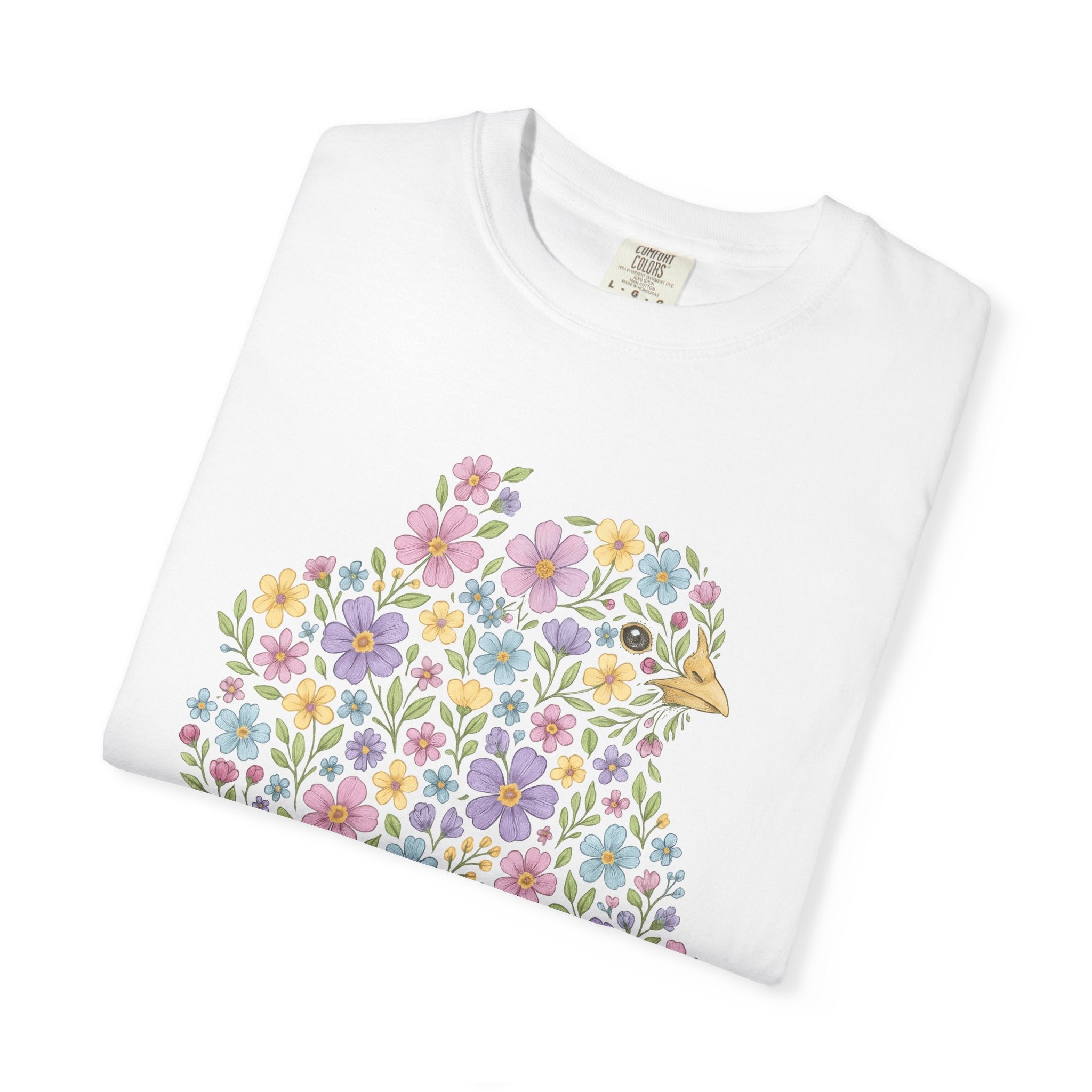 Flower Chicken Shirt Easter Blooms Gift Women Sketch Tee Hen T-Shirt Easter Fan Hen Drawing Retro Garden Flowers Tshirt
