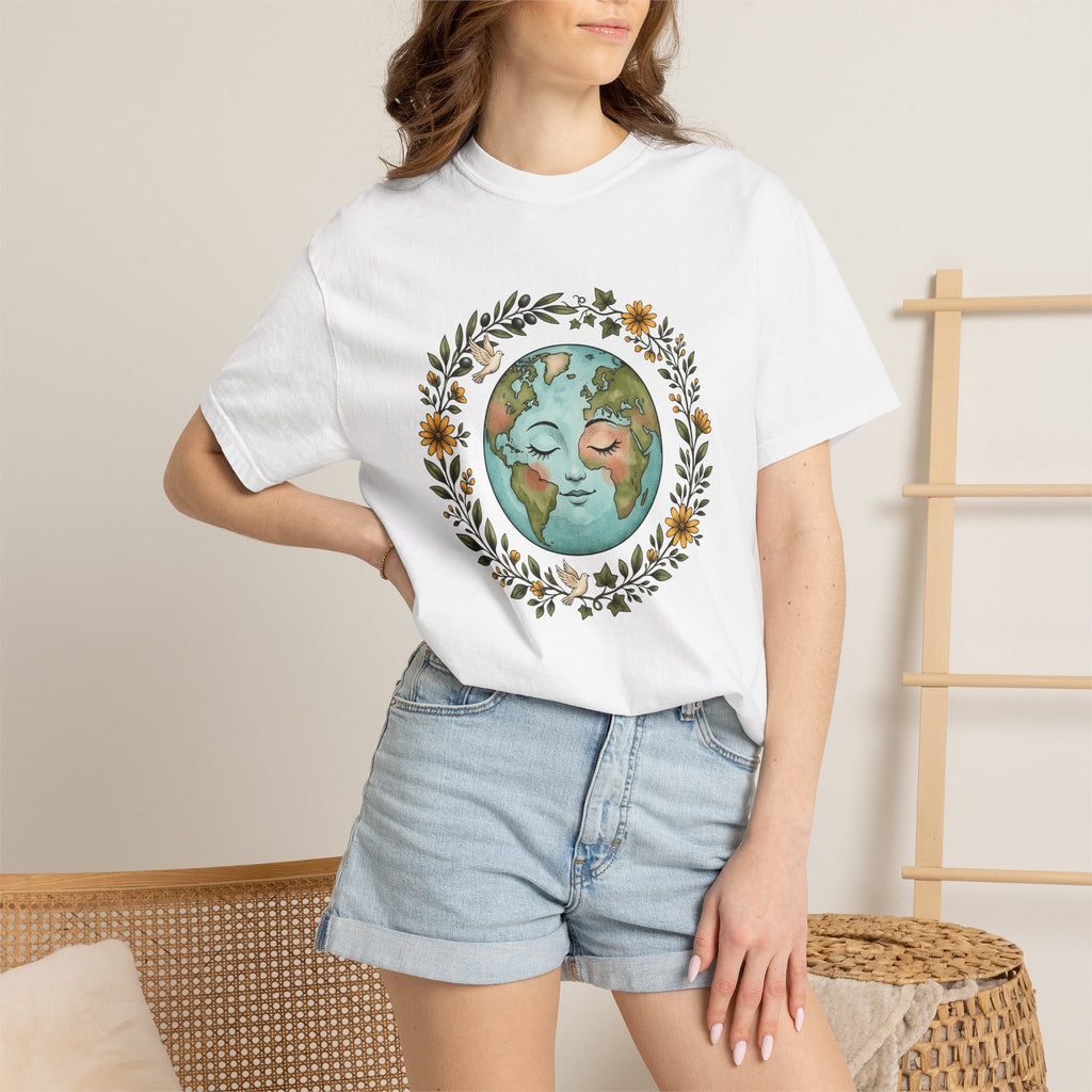 Planet Face Shirt Boho Chic Environment Gift Women Brushstroke Tee World T-Shirt Bohemian Fan Painted Tshirt Ecological Graphic Doodle