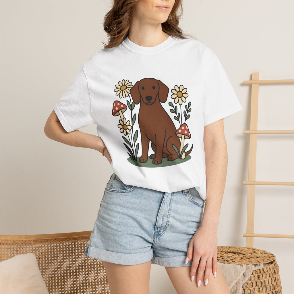 Tan Dog Shirt Dog Botanicals Gift Women Animated Tee Canine T-Shirt Dog Fan Cartoon Tshirt Floral Graphic Clean Garden Flowers Tshirt