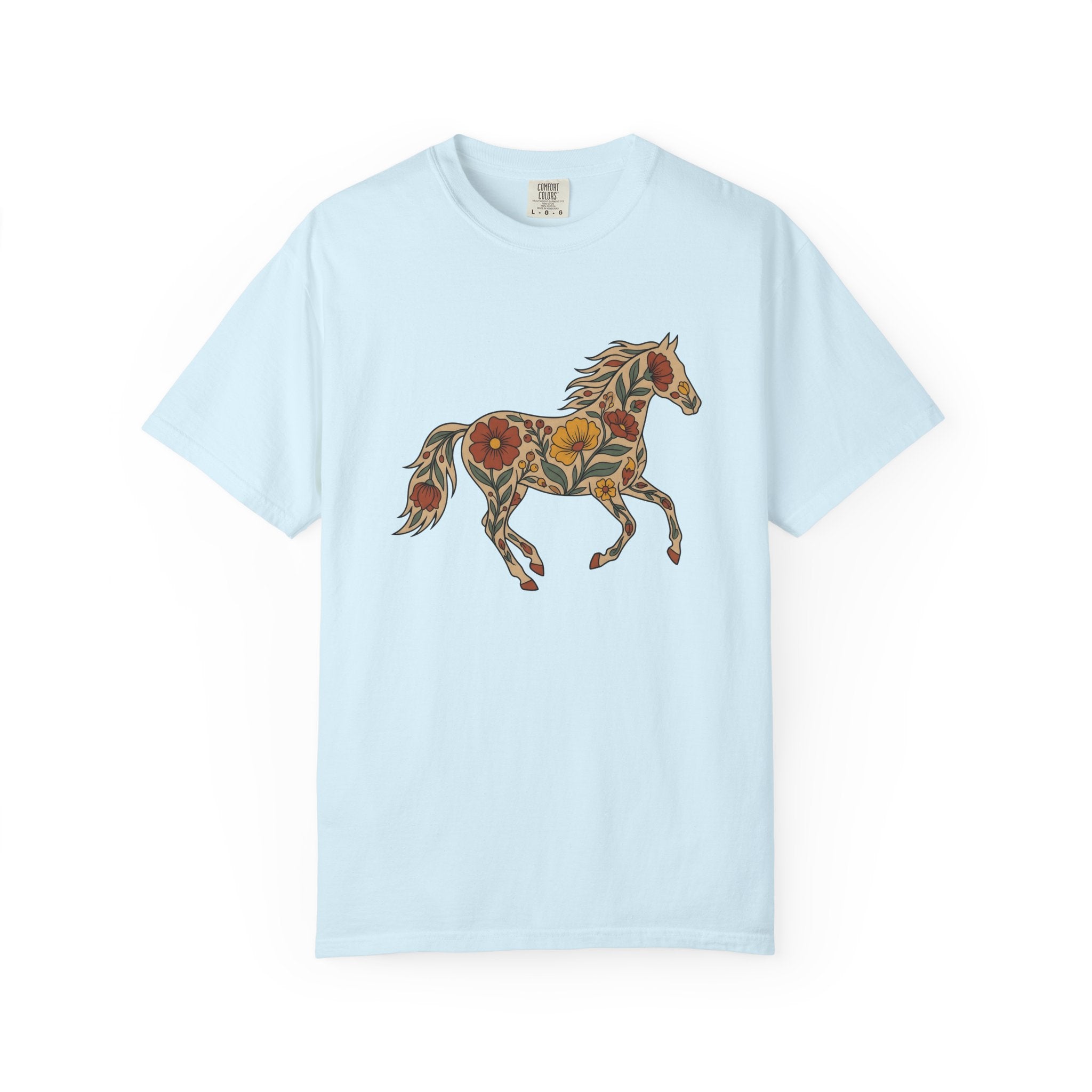 Blossom Horse Shirt Boho Chic Fauna Gift Women Folk Tee Mare T-Shirt Hippie Fan Tribal Tshirt Wildlife Graphic Hand Drawn Field Flower