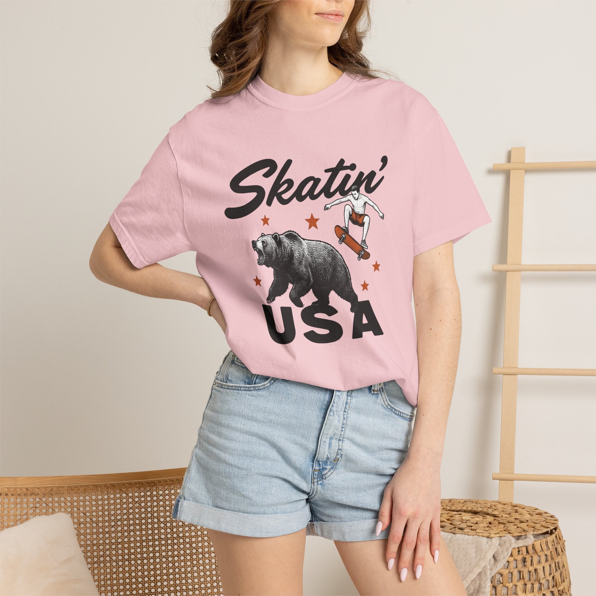 Skateboarding Bear Shirt America Skate Gift Women Sketch Tee Bear T-Shirt American Fan Illustrated Tshirt Skateboard Graphic Line Art