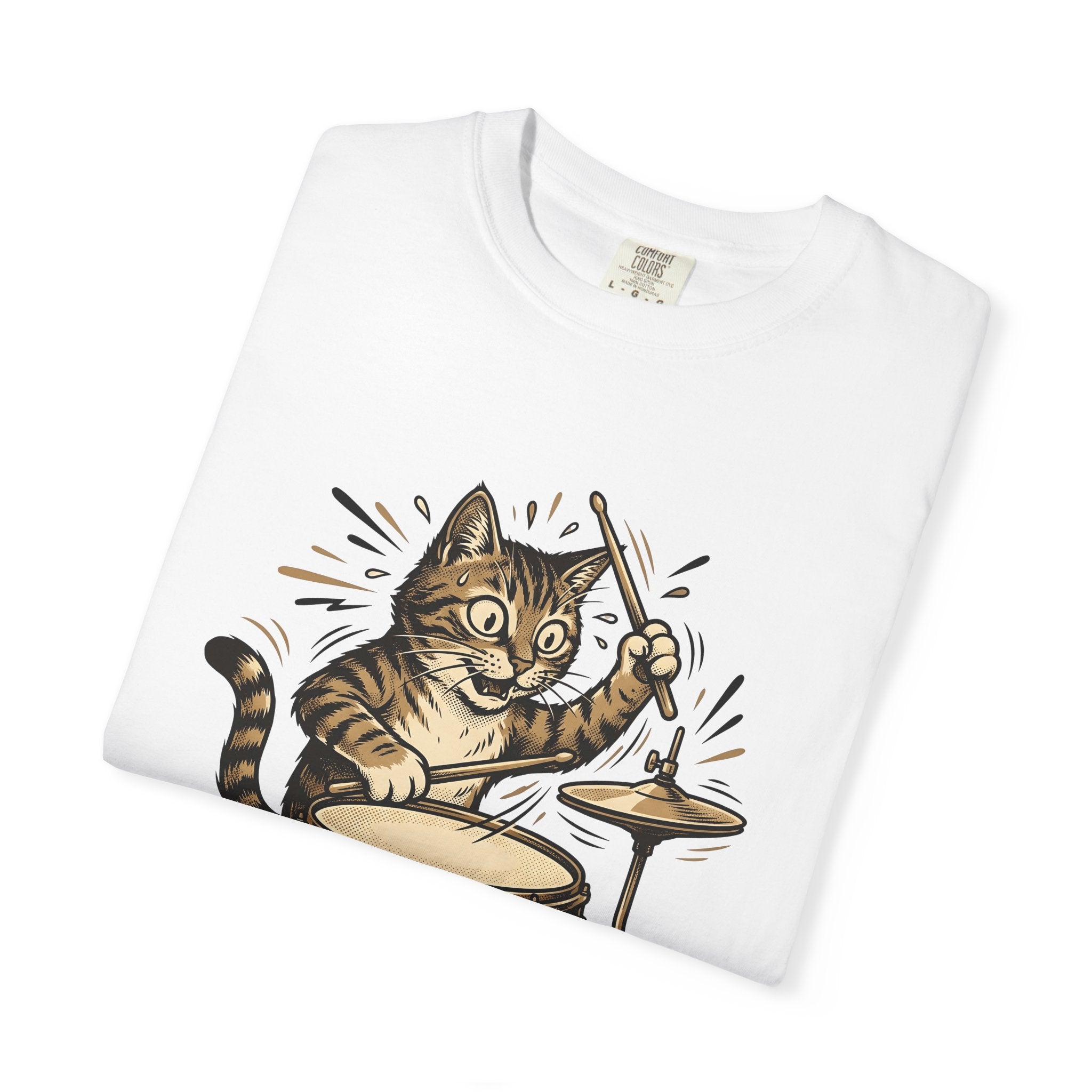 Cat Drum Set Shirt Cat Music Gift Women Cartoon Tee Drum Kit T-Shirt Cat Fan Comic Tshirt Melody Graphic Retro Cymbals Tshirt