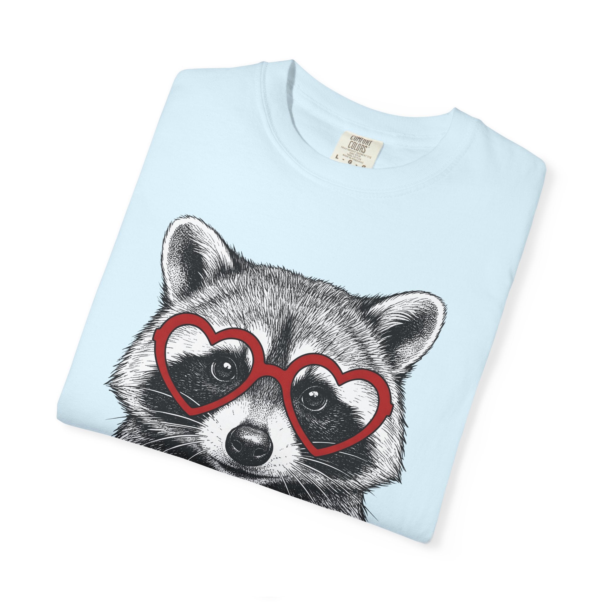 Raccoon Love Glasses Shirt Valentines Day Fauna Gift Women Line Art Tee Raccoon T-Shirt Valentine Fan Minimalist Tshirt Wildlife Graphic