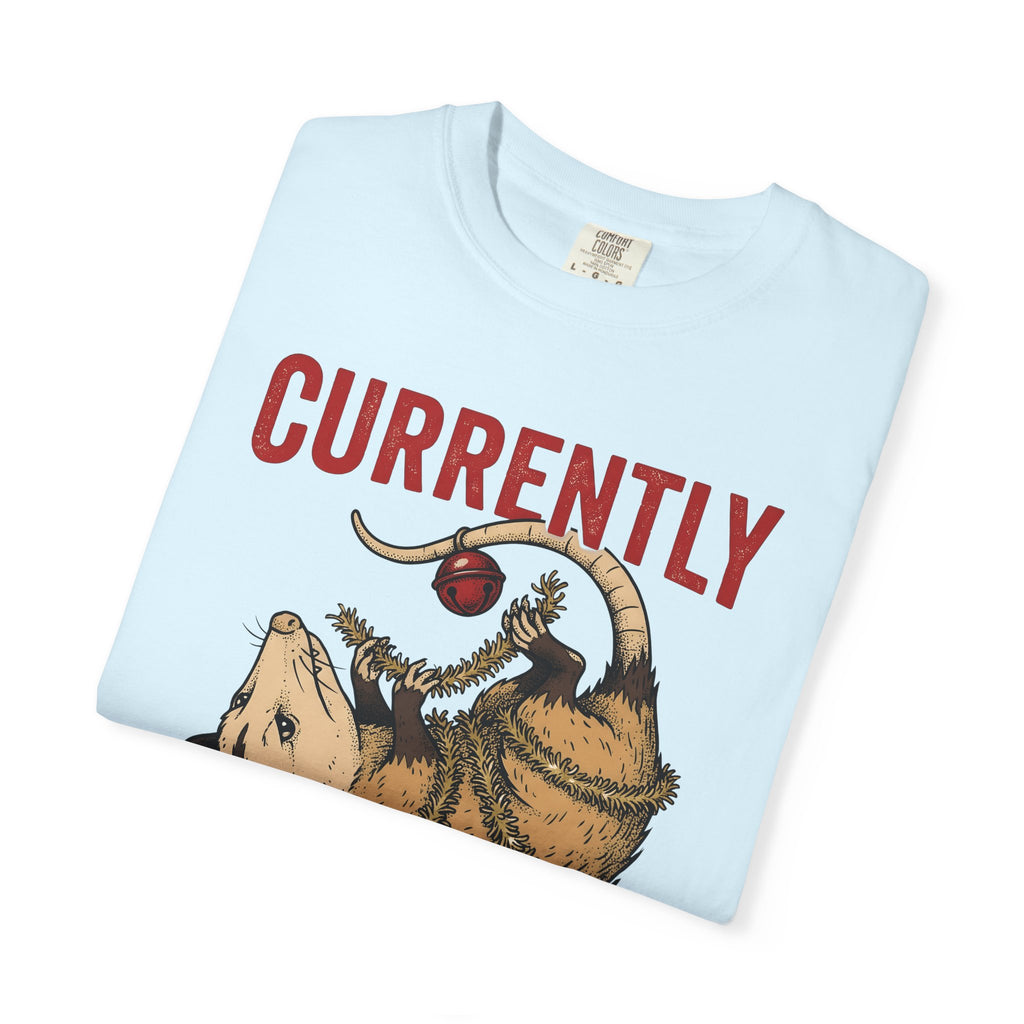 Opossum Art Shirt Christmas Creatures Gift Women Cartoon Tee Possum T-Shirt Xmas Fan Opossum Artwork Graphic Tshirt Sketch Greenery Tshirt
