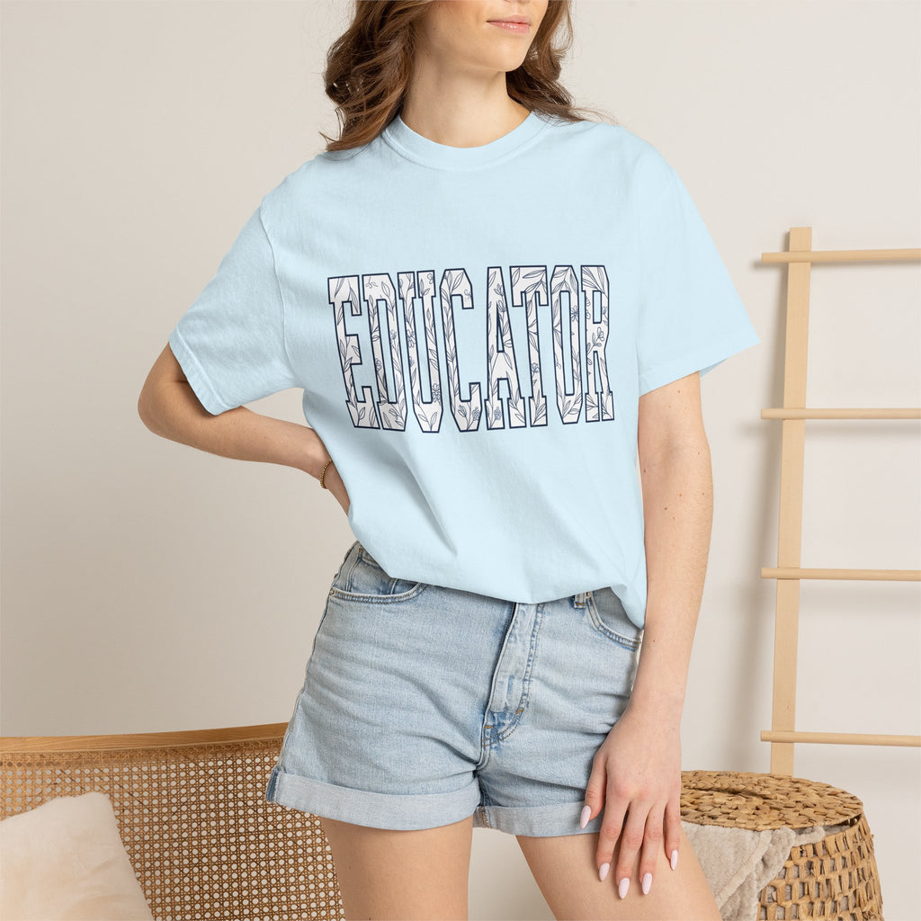 Blossom Block Lettering Shirt Teachers Thanks Gift Women Natural Tee Typography T-Shirt Educator Enthusiast Organic Tshirt Appreciation