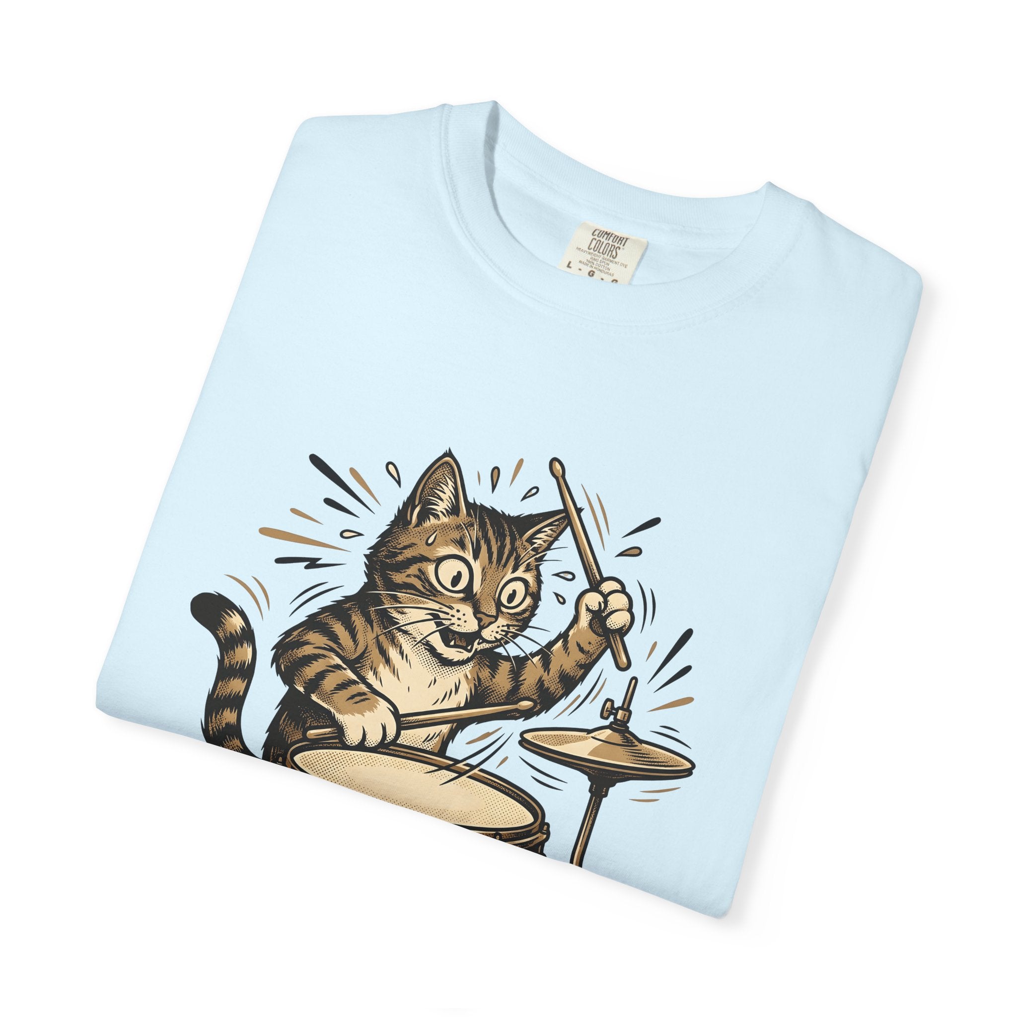 Cat Drum Set Shirt Cat Music Gift Women Cartoon Tee Drum Kit T-Shirt Cat Fan Comic Tshirt Melody Graphic Retro Cymbals Tshirt