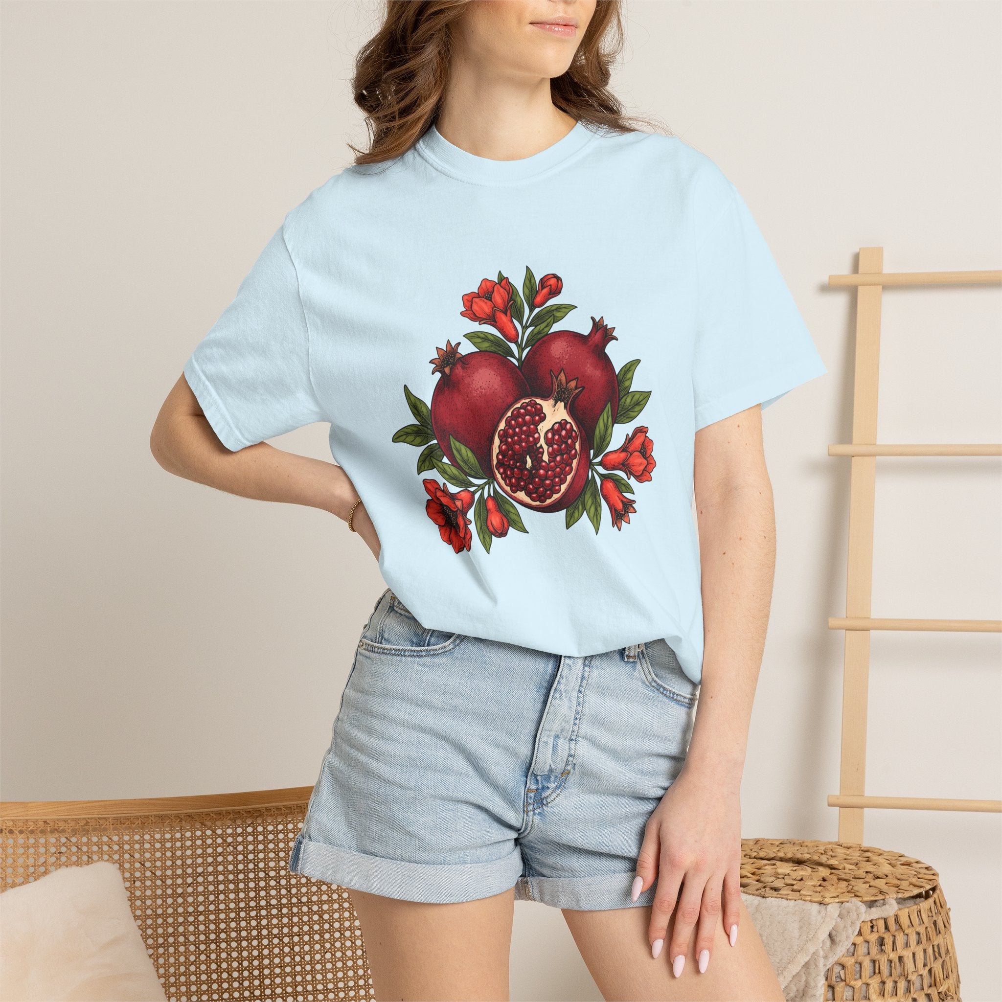 Pomegranate Fruit Shirt Fruit Botany Gift Women Flower Illustration Tee Punica T-Shirt Fruit Fan Botanical Graphic Tshirt Hand Drawn Blossom