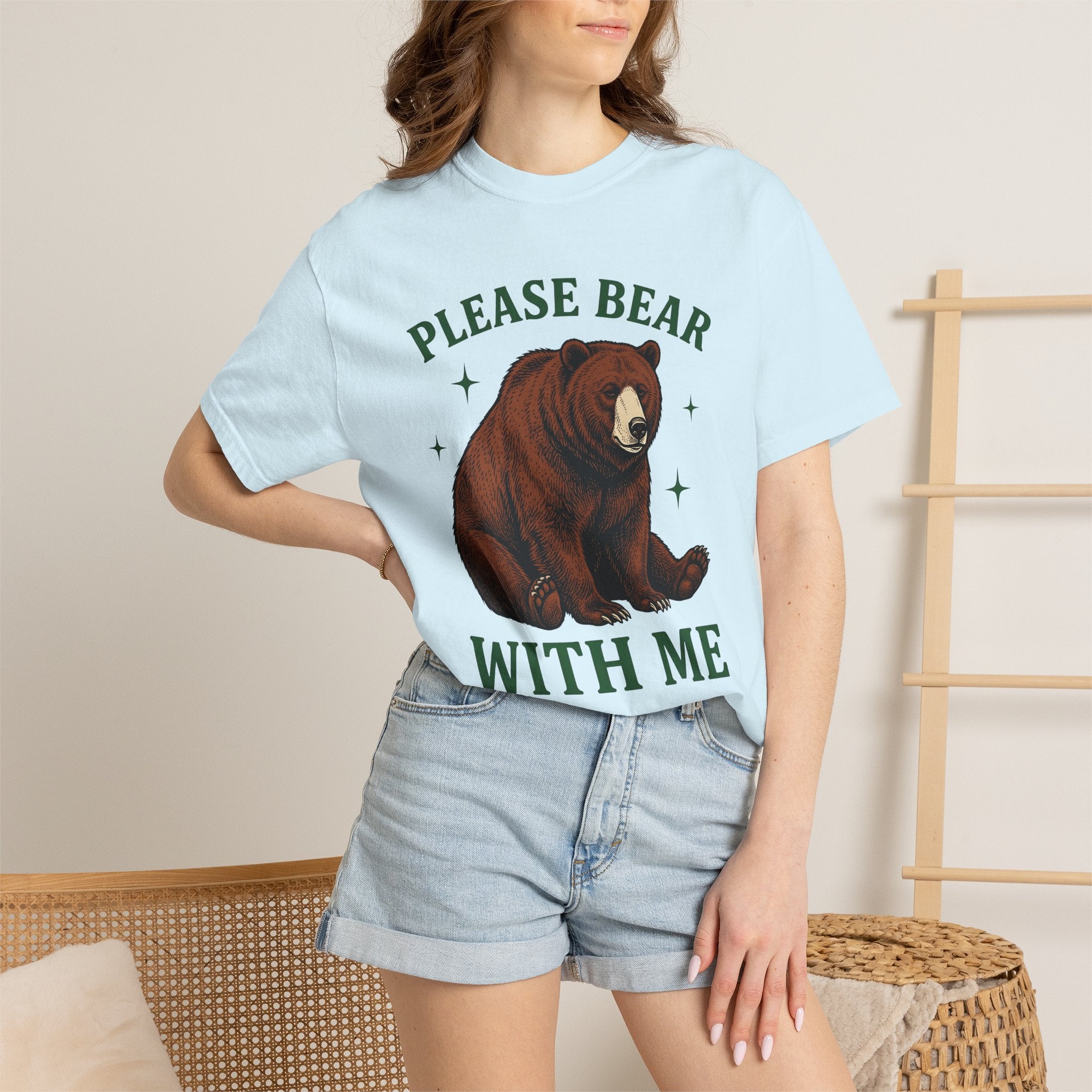 Brown Bear Shirt Funny Nature Gift Women Hand Drawn Tee Grizzly T-Shirt Humor Fan Illustrated Tshirt Wildlife Graphic Line Art Stars Tshirt