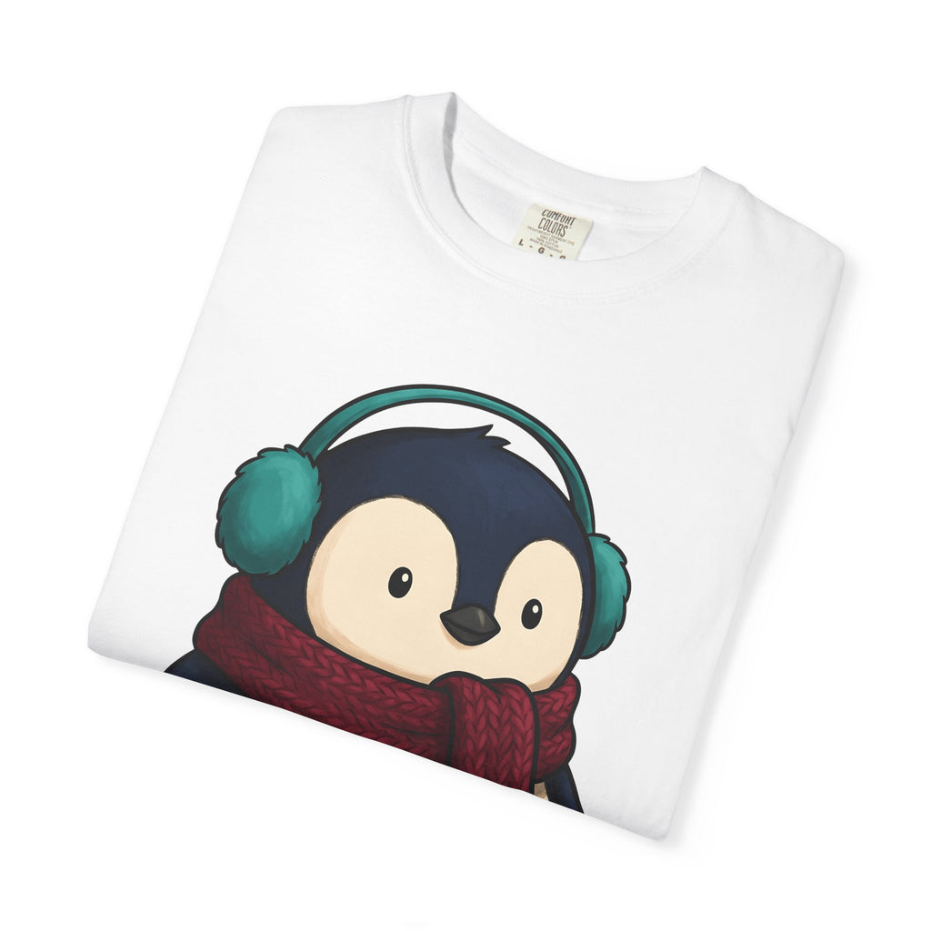 Penguin Shirt Animals Frost Gift Women Whimsical Tee Puffin T-Shirt Wildlife Fan Cartoon Tshirt Frosty Graphic Line Art Winter Wrap Tshirt