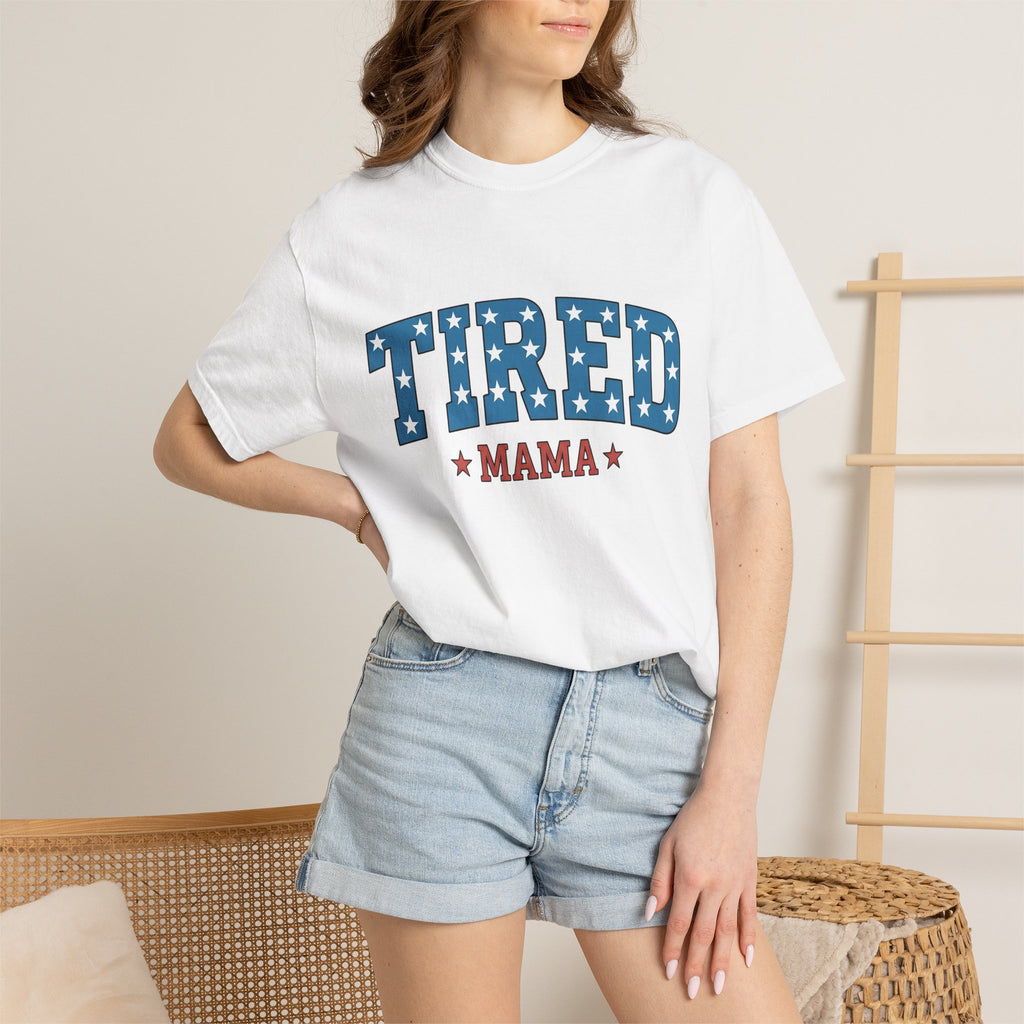 Star Pattern Lettering Shirt Moms Flag Gift Women Graphic Tee Typography T-Shirt Motherhood Fan Minimalist Tshirt Banner Graphic Design