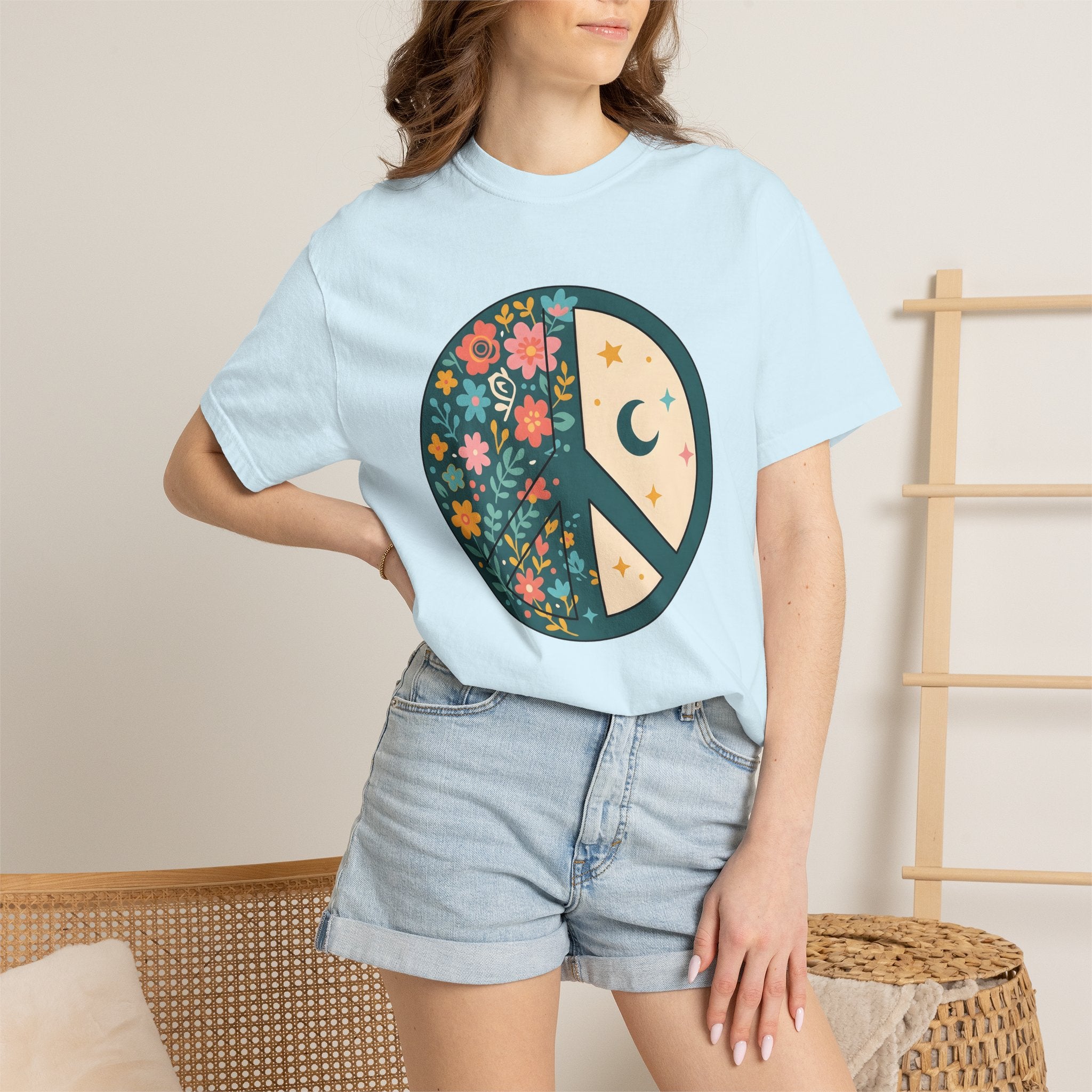 Peace Icon Shirt Boho Chic Tribal Gift Women Gypsy Tee Peace Sign T-Shirt Bohemian Enthusiast Hippie Tshirt Ethnic Graphic Classic Flower