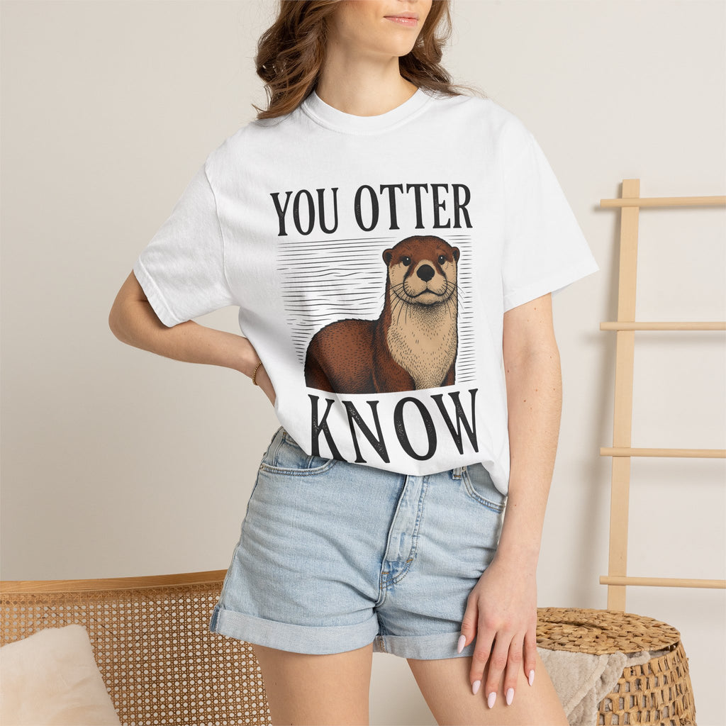Otter Art Shirt Funny Fauna Gift Women Line Art Tee Otter T-Shirt Humor Fan Minimalist Tshirt Wildlife Graphic Cartoon Timber Texture Tshirt