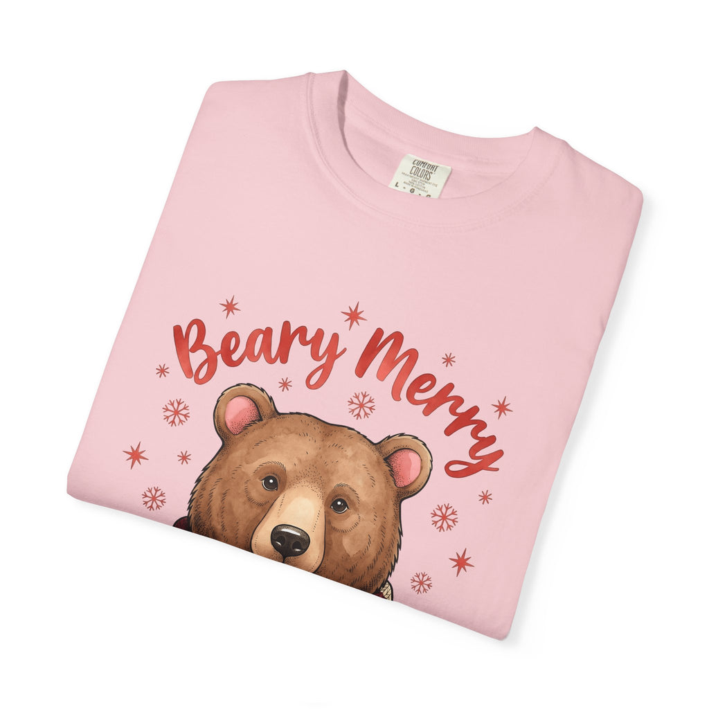 Bear Scarf Shirt Animals Holiday Gift Women Cute Tee Teddy T-Shirt Wildlife Fan Cartoon Tshirt Christmas Graphic Doodle Snowflakes Tshirt