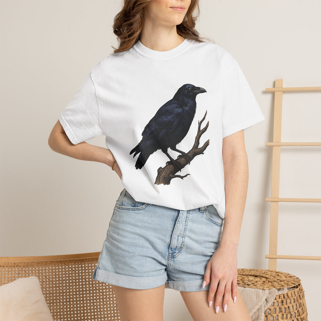 Raven Bird Shirt Halloween Nature Gift Women Gothic Tee Crow T-Shirt Horror Fan Dark Tshirt Wilderness Graphic Vintage Tree Branch Tshirt