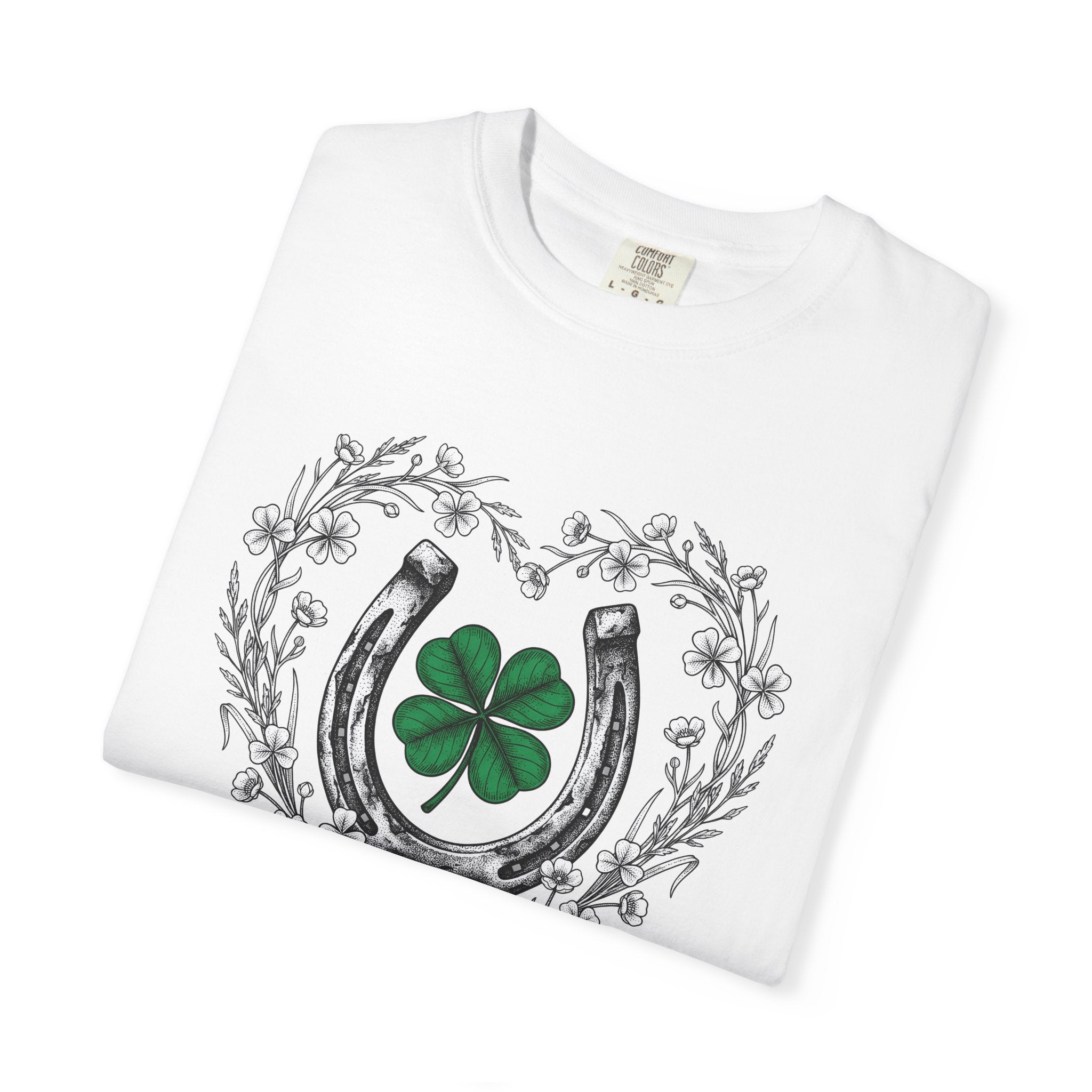 Four Leaf Clover Shirt St Patrick's Day Lucky Gift Women Hand Drawn Tee Shamrock T-Shirt Irish Fan Hand Drawn Tshirt Fortune Graphic Vintage