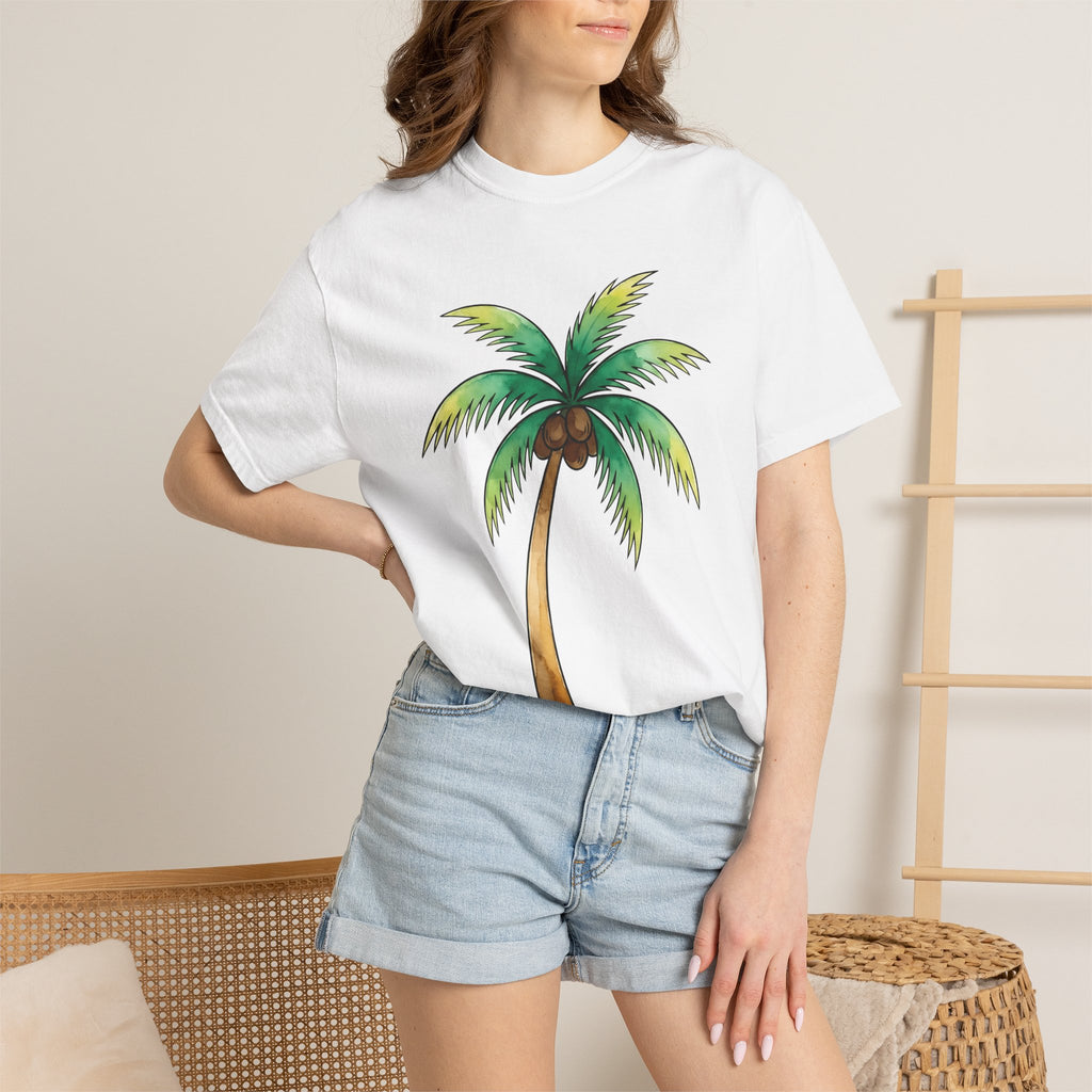 Palm Leaf Shirt Tropical Beach Gift Women Watercolor Tee Frond T-Shirt Island Fan Watercolour Tshirt Coastal Graphic Sketch Coconut Fruit