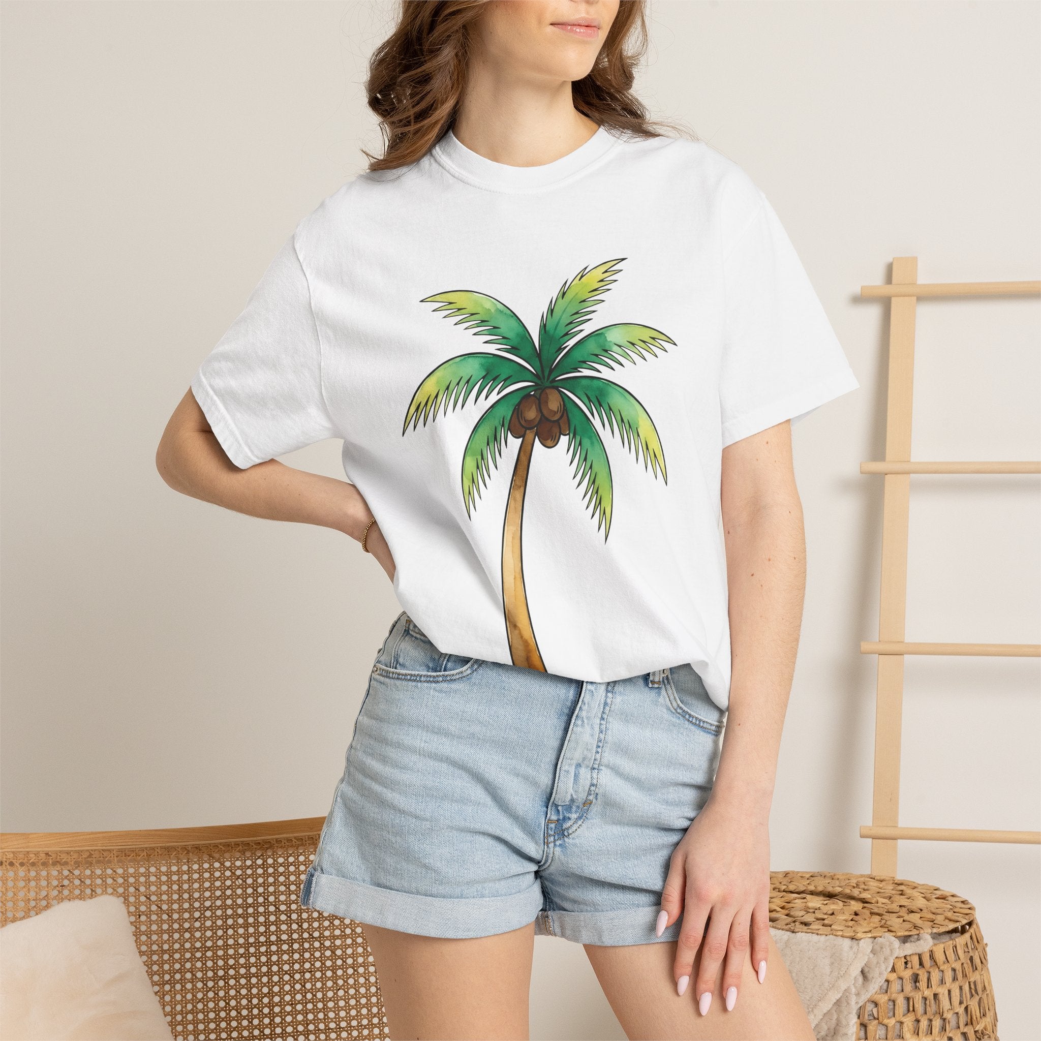 Palm Leaf Shirt Tropical Beach Gift Women Watercolor Tee Frond T-Shirt Island Fan Watercolour Tshirt Coastal Graphic Sketch Coconut Fruit