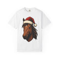 Horse Santa Hat Shirt Christmas Animal Gift Women Line Art Tee Equine T-Shirt Xmas Fan Horse Drawing Graphic Sketch Santa Hat Tshirt