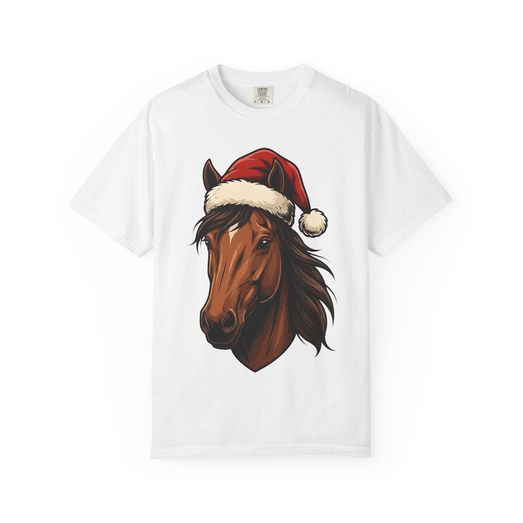 Horse Santa Hat Shirt Christmas Animal Gift Women Line Art Tee Equine T-Shirt Xmas Fan Horse Drawing Graphic Sketch Santa Hat Tshirt