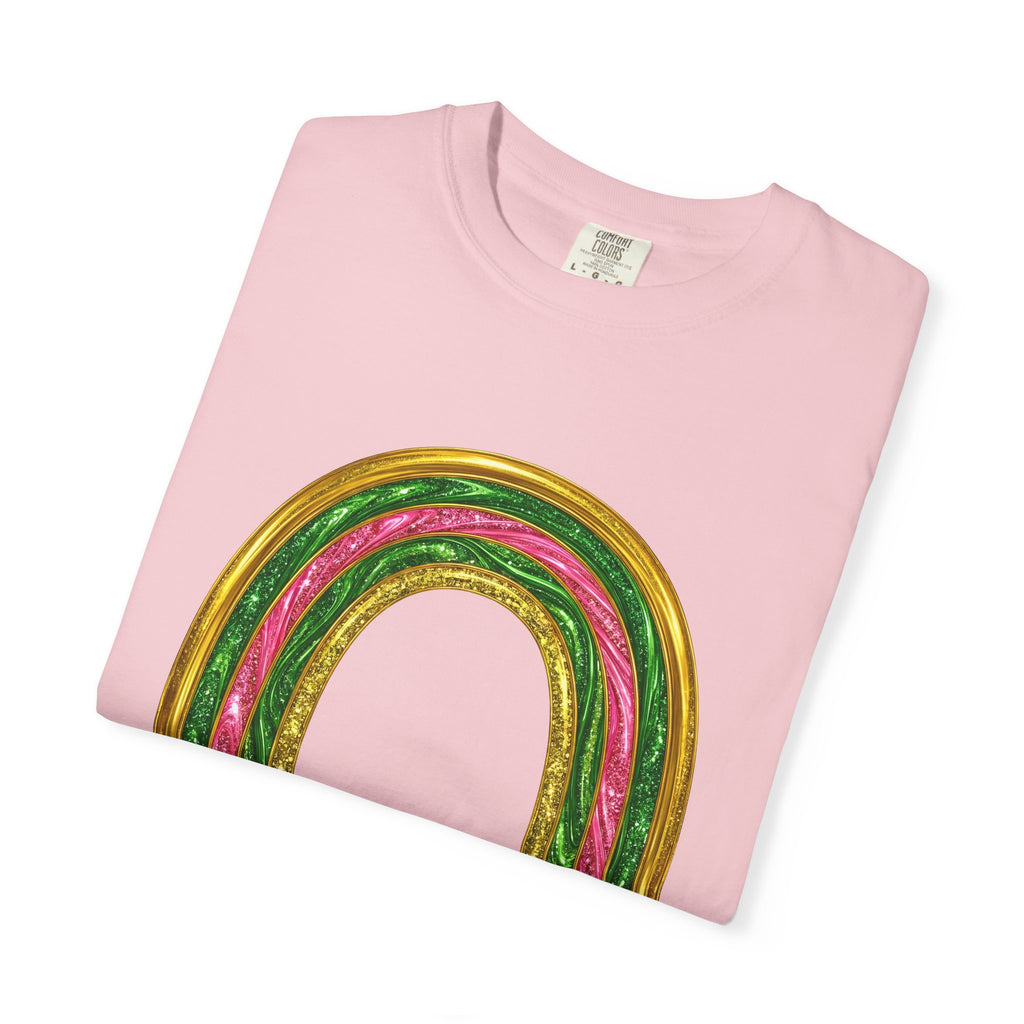 Sparkle Rainbow Shirt St Patrick's Day Arc Gift Women Glitter Tee Rainbow T-Shirt Shamrock Fan Sparkle Tshirt Curve Graphic Nostalgic Golden