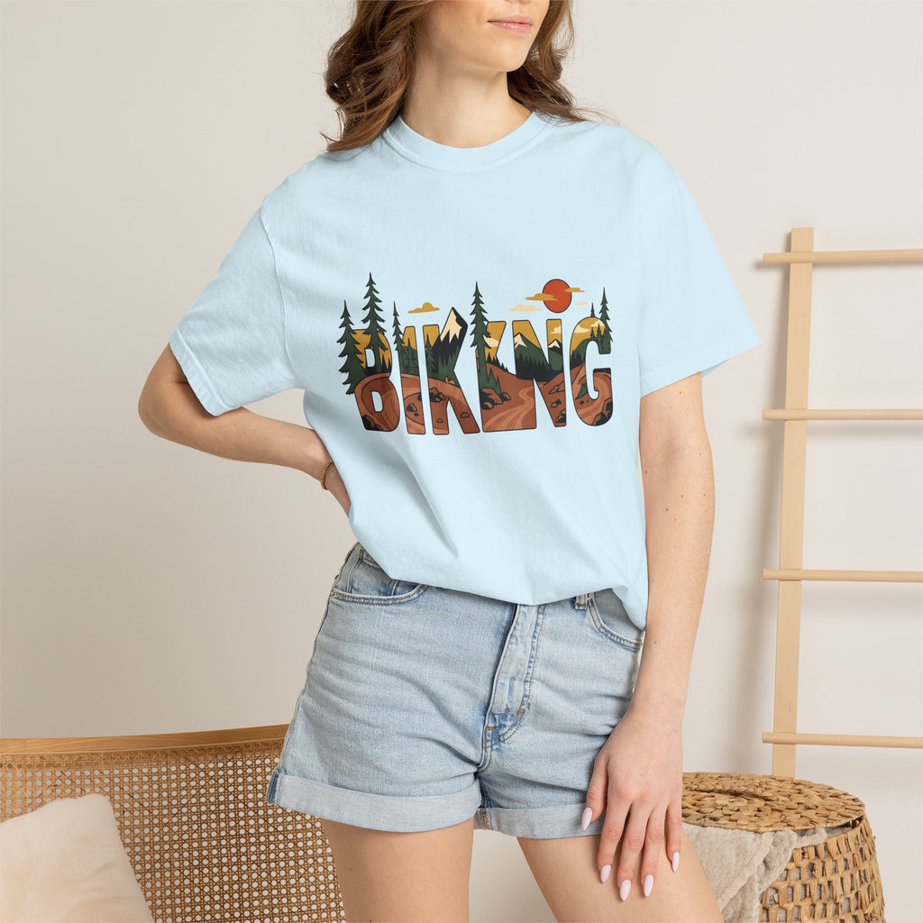 Mountain View Shirt Biking Exploration Gift Women Modern Tee Panorama T-Shirt Cyclist Enthusiast Contemporary Tshirt Adventure Graphic