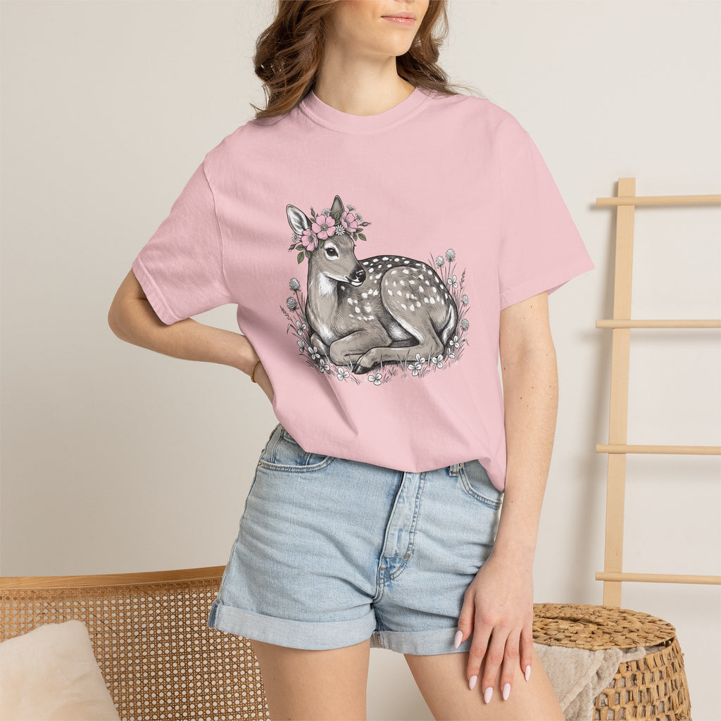 Fawn Floral Shirt Easter Woodland Gift Women Boho Tee Deer T-Shirt Easter Fan Hippie Tshirt Forest Graphic Vintage Flower Crown Tshirt