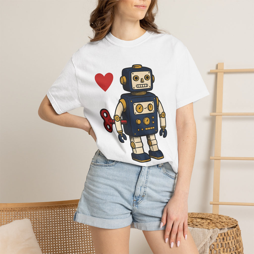 Android Heart Shirt Valentine's Day Old-School Gift Women Animated Tee Robot Heart T-Shirt Valentine Fan Cartoony Tshirt Retro Graphic