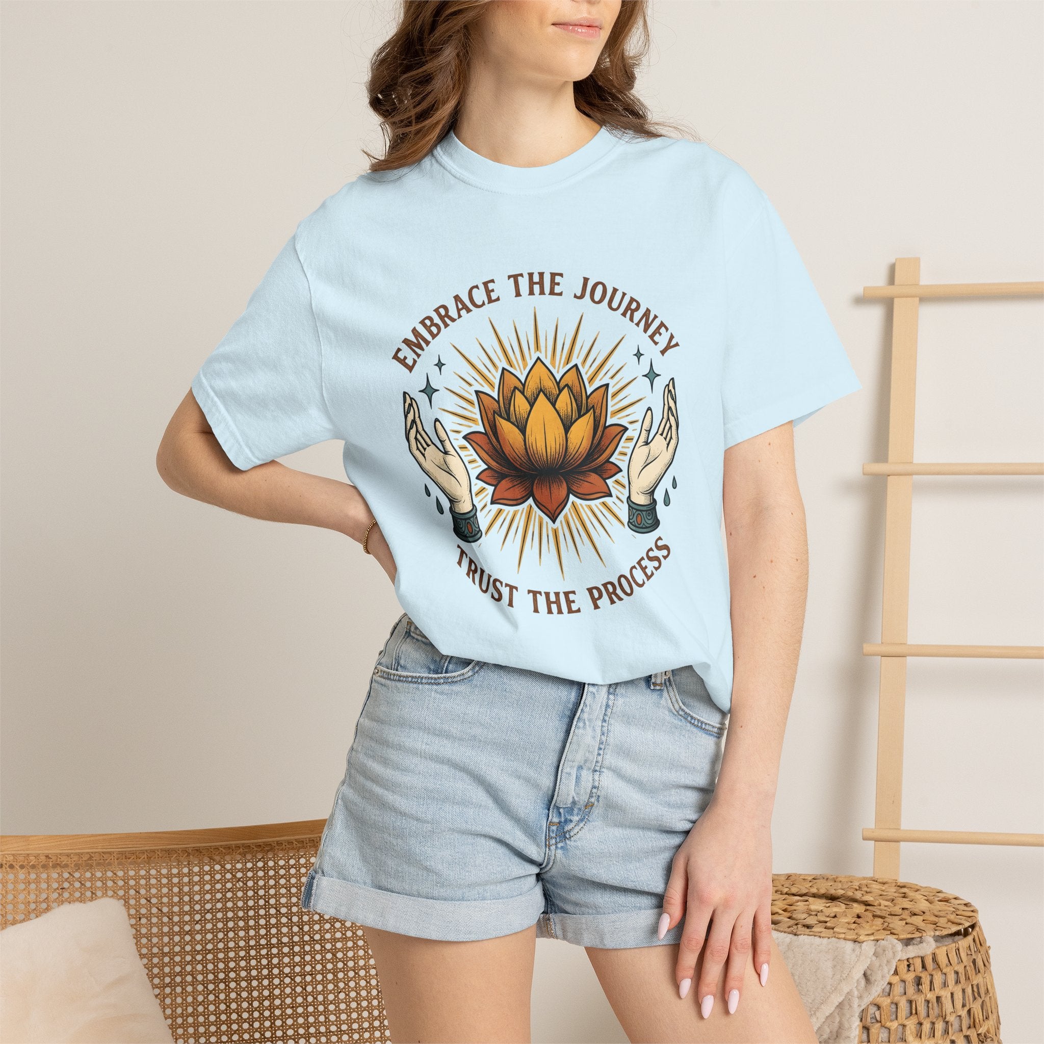 Lotus Bloom Shirt Boho Chic Mindfulness Gift Women Zen Tee Waterlily T-Shirt Hippie Fan Spiritual Tshirt Meditation Graphic Classic Hand