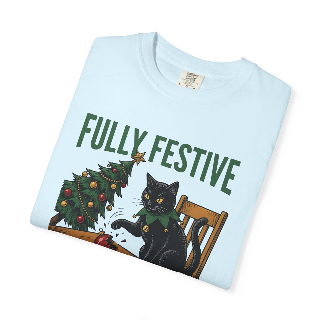 Black Cat Shirt Christmas Animal Gift Women Hand Drawn Tee Kitty T-Shirt Xmas Fan Feline Graphic Illustration Tshirt Line Art Christmas Tree