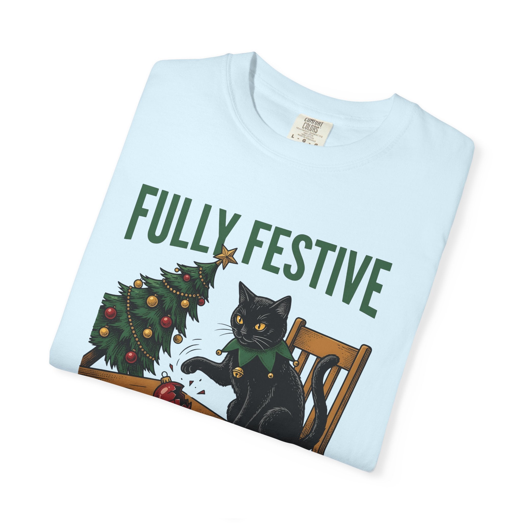 Black Cat Shirt Christmas Animal Gift Women Hand Drawn Tee Kitty T-Shirt Xmas Fan Feline Graphic Illustration Tshirt Line Art Christmas Tree
