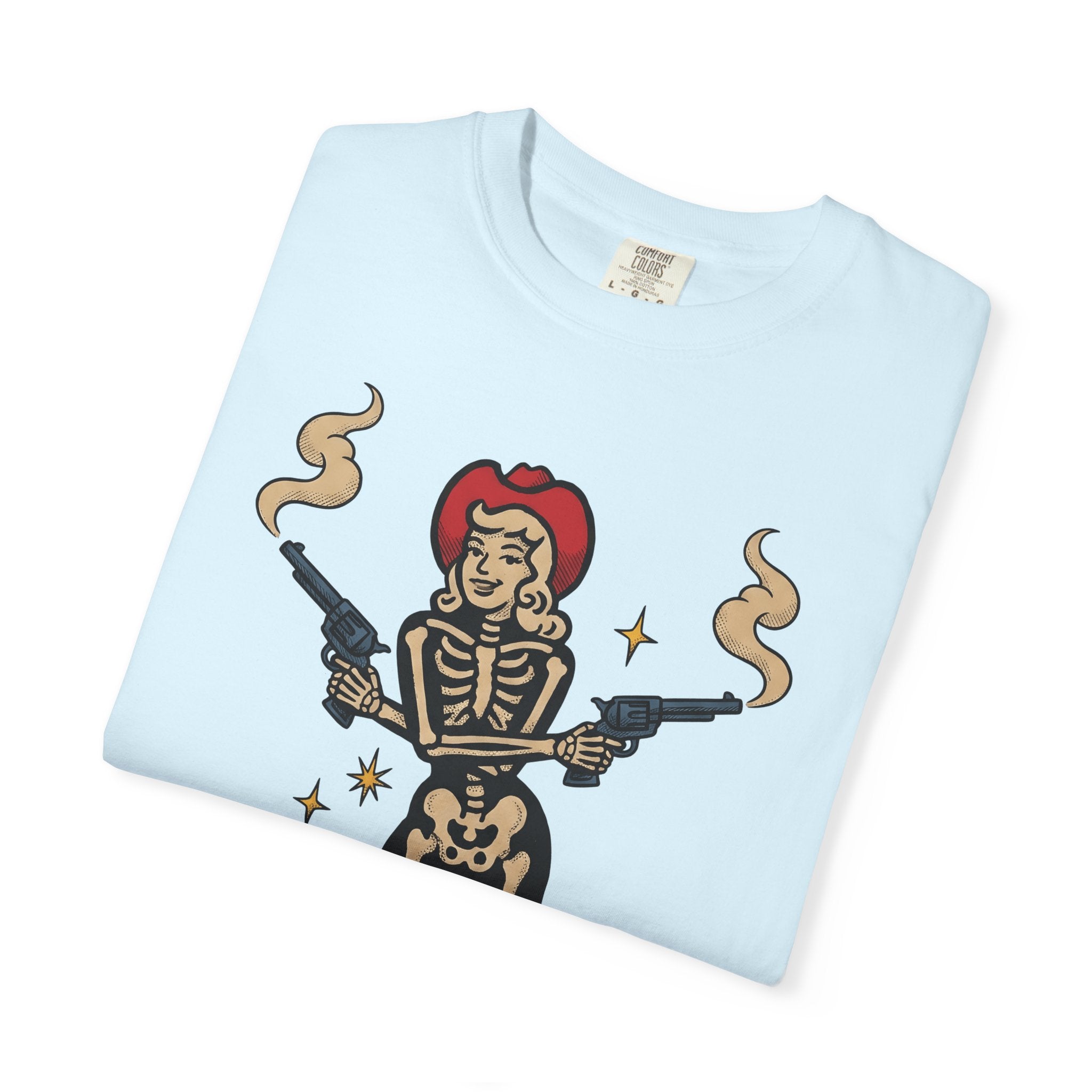 Skull Cowgirl Shirt Cowgirl Fall Gift Women Illustrative Tattoo Tee Sugar Skull T-Shirt Rodeo Fan Tattooed Tshirt Autumn Graphic Old School