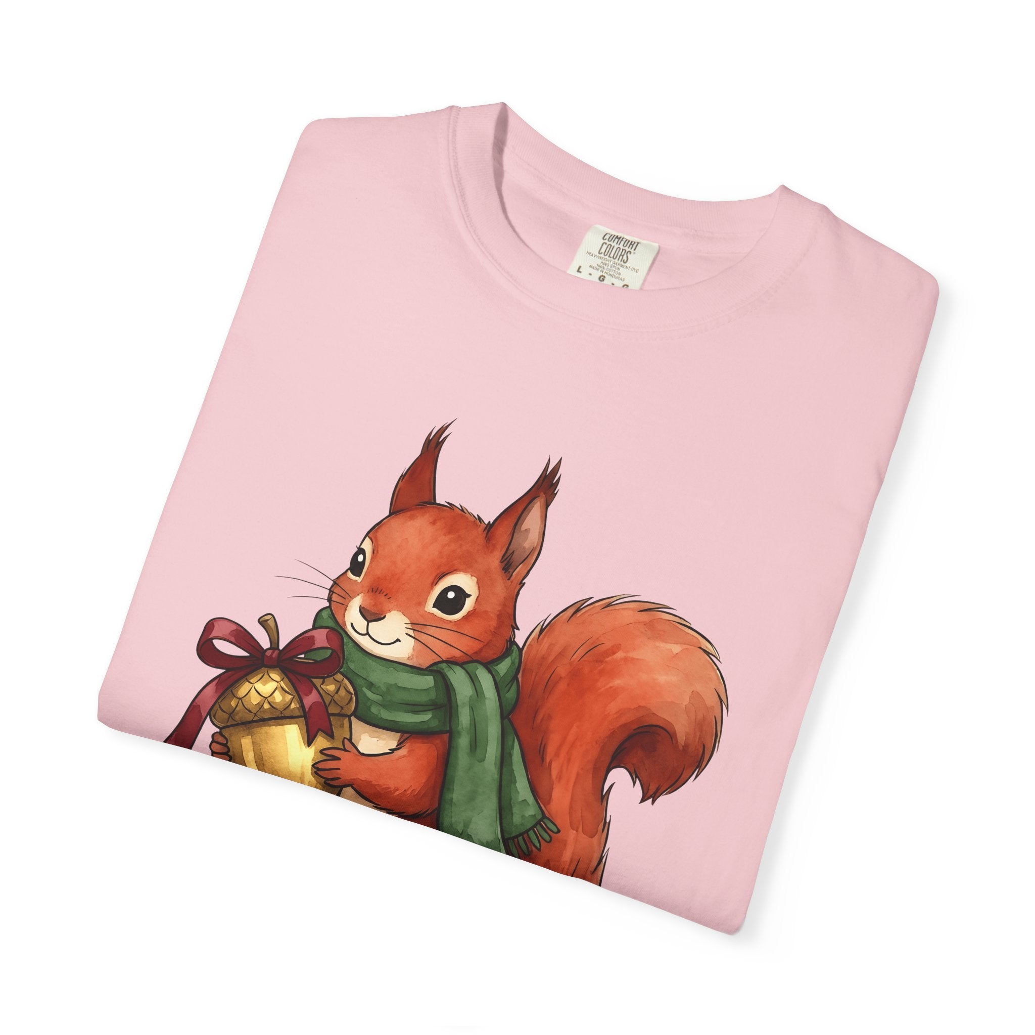 Squirrel Scarf Shirt Christmas Wildlife Gift Women Playful Tee Squirrely T-Shirt Xmas Fan Animal Graphic Tshirt Brush Stroke Nut Tshirt