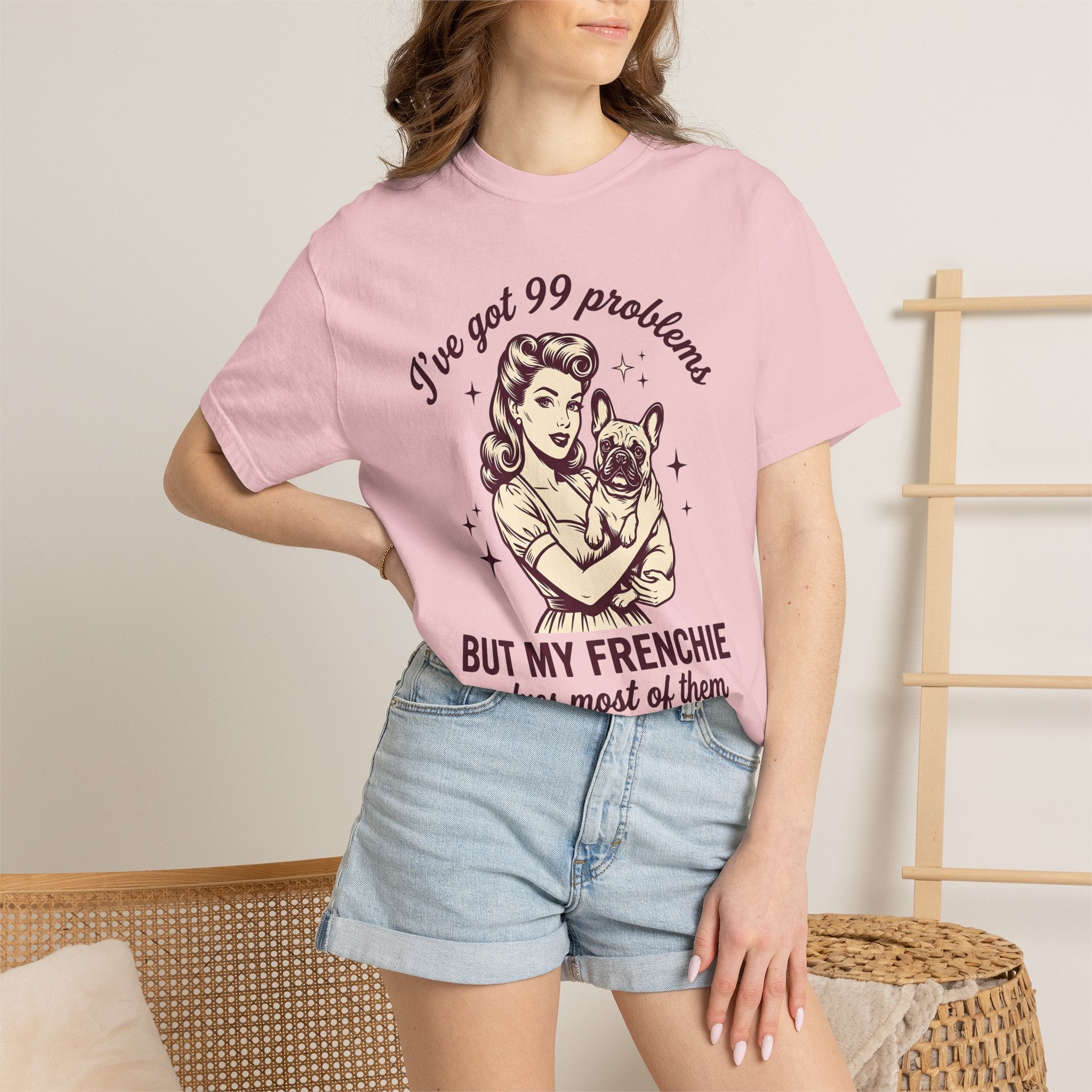 Woman Frenchie Dog Shirt Dog Antique Gift Women Classic Tee French Bulldog T-Shirt Dog Fan Bulldog Tshirt Vintage Graphic Doodle Shining