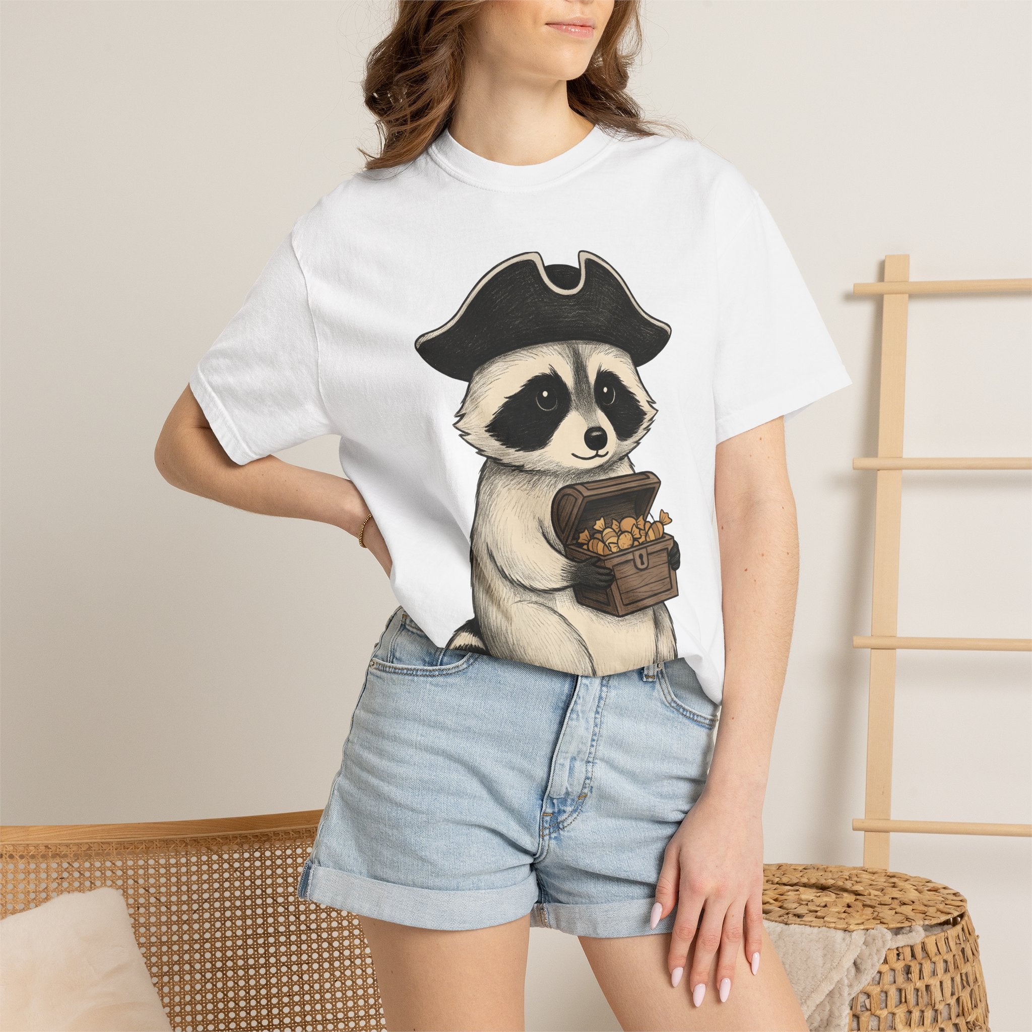 Raccoon Pirate Shirt Halloween Wildlife Gift Women Adorable Tee Trash Panda T-Shirt Horror Fan Cute Tshirt Animal Graphic Sketch Sweets