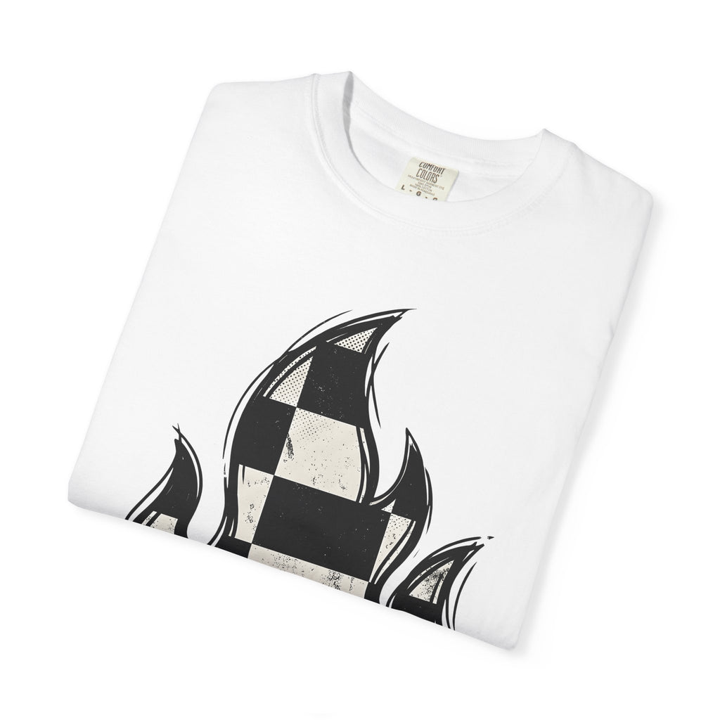 Plaid Fire Shirt Sports Motorsport Gift Women Worn Tee Tartan Flame T-Shirt Athlete Enthusiast Distressed Tshirt Racing Graphic Classic