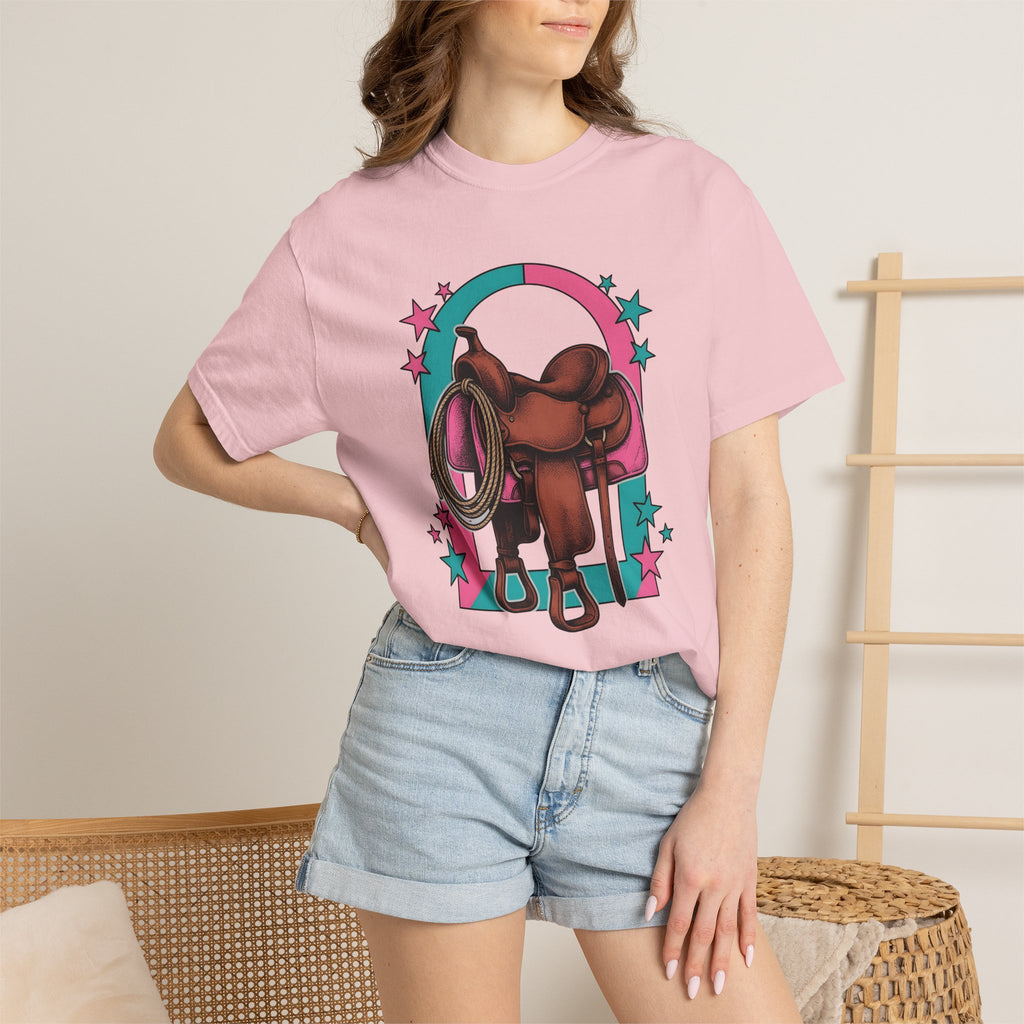 Western Saddle Shirt Cowgirl Western Gift Women Pop Art Tee Saddle T-Shirt Cowboy Fan Rodeo Tshirt Western Design Retro Lasso Tshirt