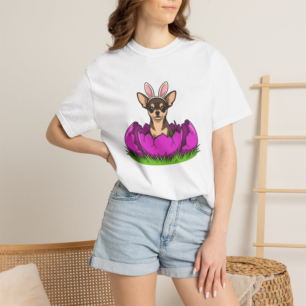 Chihuahua Bunny Ears Shirt Dog Holiday Gift Women Cartoon Tee Puppy T-Shirt Dog Fan Comic Tshirt Easter Graphic Kawaii Easter Egg Tshirt