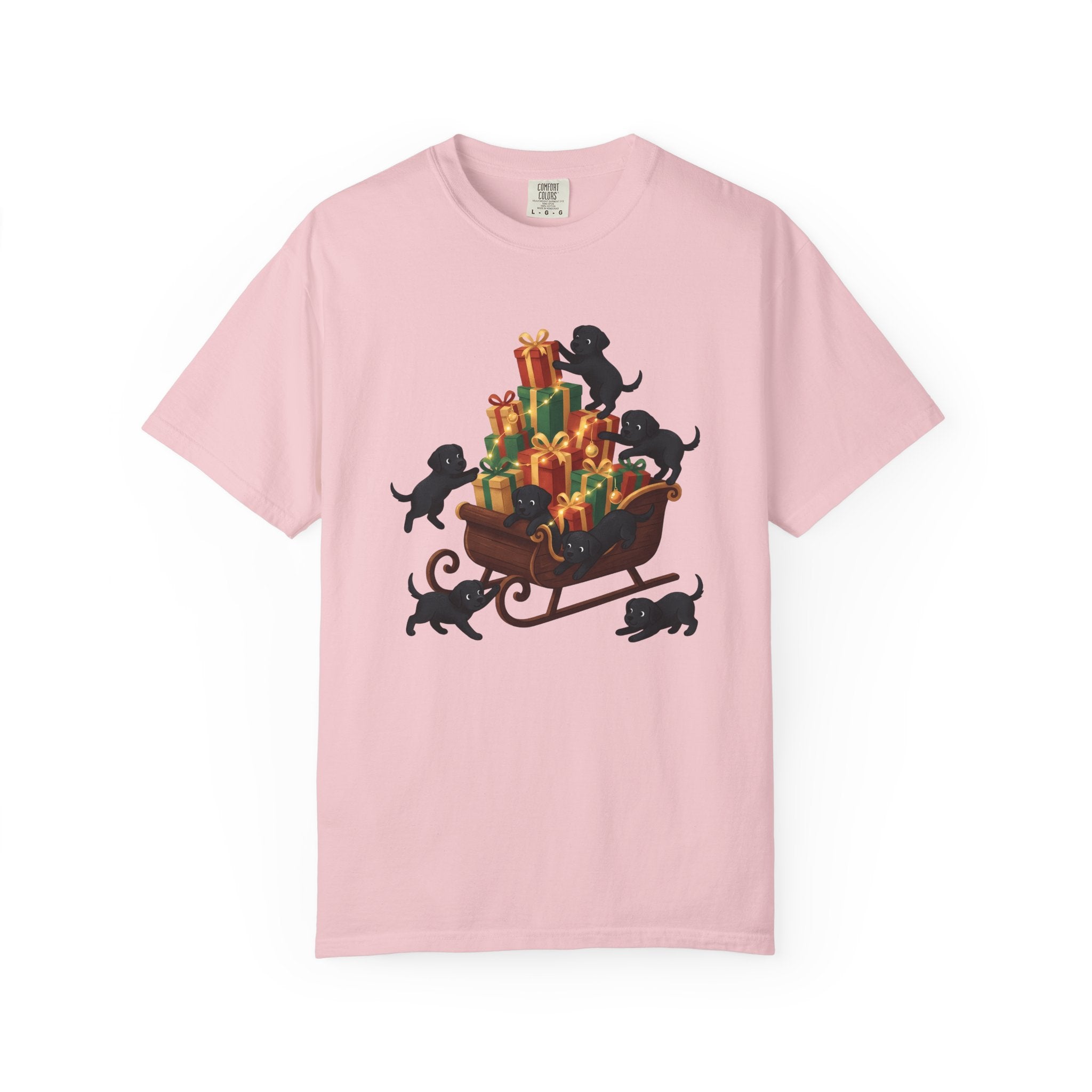 Black Lab Pups Shirt Christmas Animal Gift Women Sweet Tee Labrador T-Shirt Xmas Fan Cute Tshirt Creature Graphic Magical Gift Packages