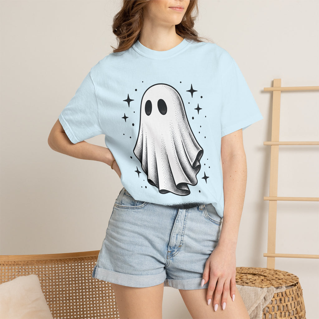 Ghost Graphic Shirt Halloween Spooky Gift Women Vintage Tee Specter T-Shirt Horror Fan Creepy Tshirt Creepy Graphic Hand Drawn Stars Tshirt