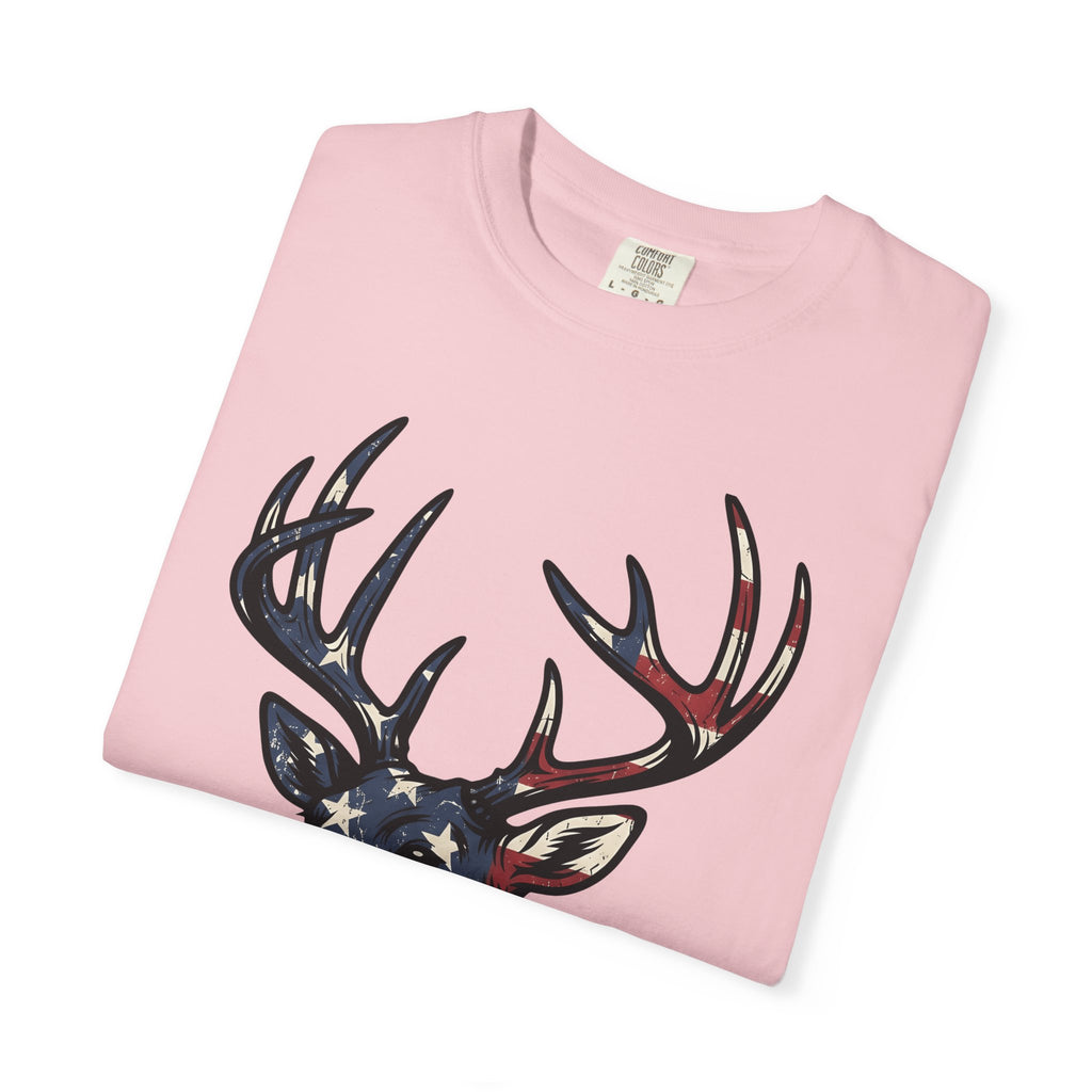Deer Head Shirt America Outdoors Gift Women Patriotic Tee Buck T-Shirt American Enthusiast Star Spangled Tshirt Wilderness Graphic Vintage