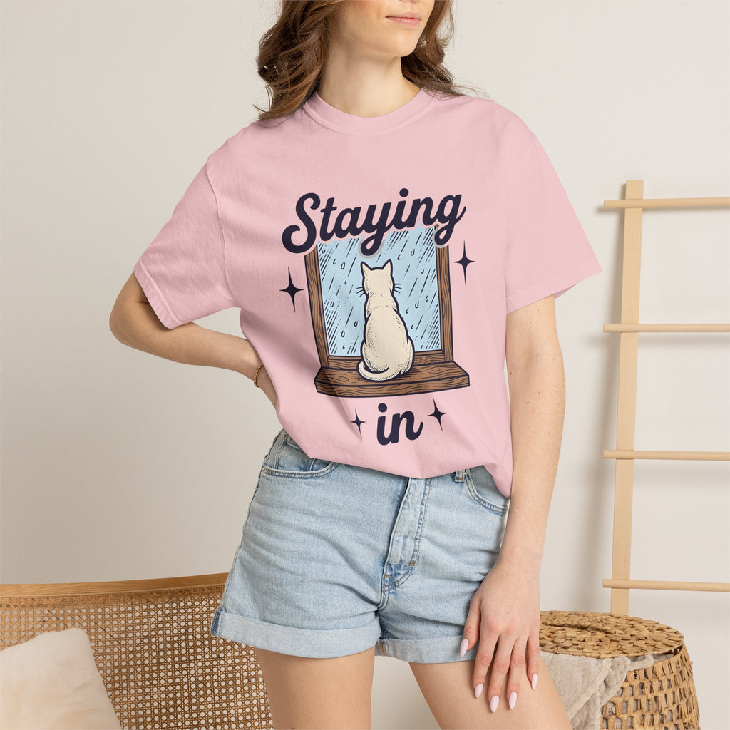 Cat Window Shirt Cat Decor Gift Women Sketch Tee Window Perch T-Shirt Cat Fan Drawing Tshirt Retro Raindrops Tshirt