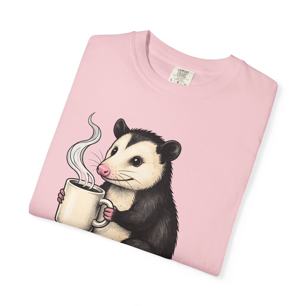 Possum Coffee Cup Shirt Animals Coffee Gift Women Cute Tee Opossum T-Shirt Wildlife Fan Cute Tshirt Coffee Design Hand Drawn Mug Tshirt