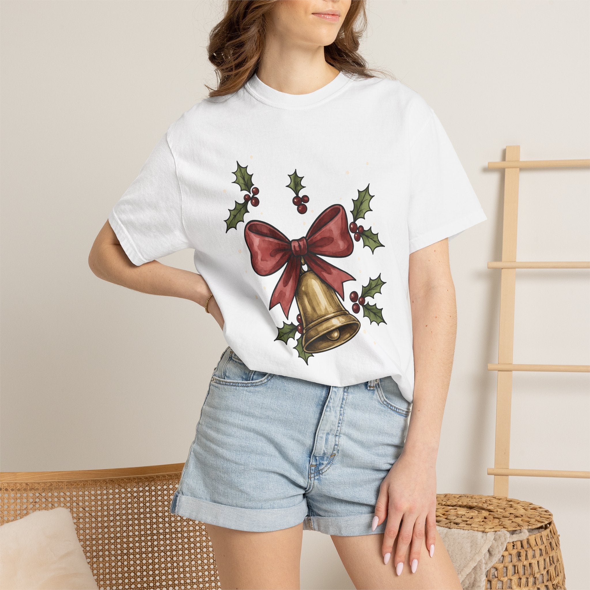 Holiday Bell Shirt Christmas Festivity Gift Women Hand Painted Tee Jingle Bell T-Shirt Christmas Fan Watercolor Tshirt Celebration Graphic