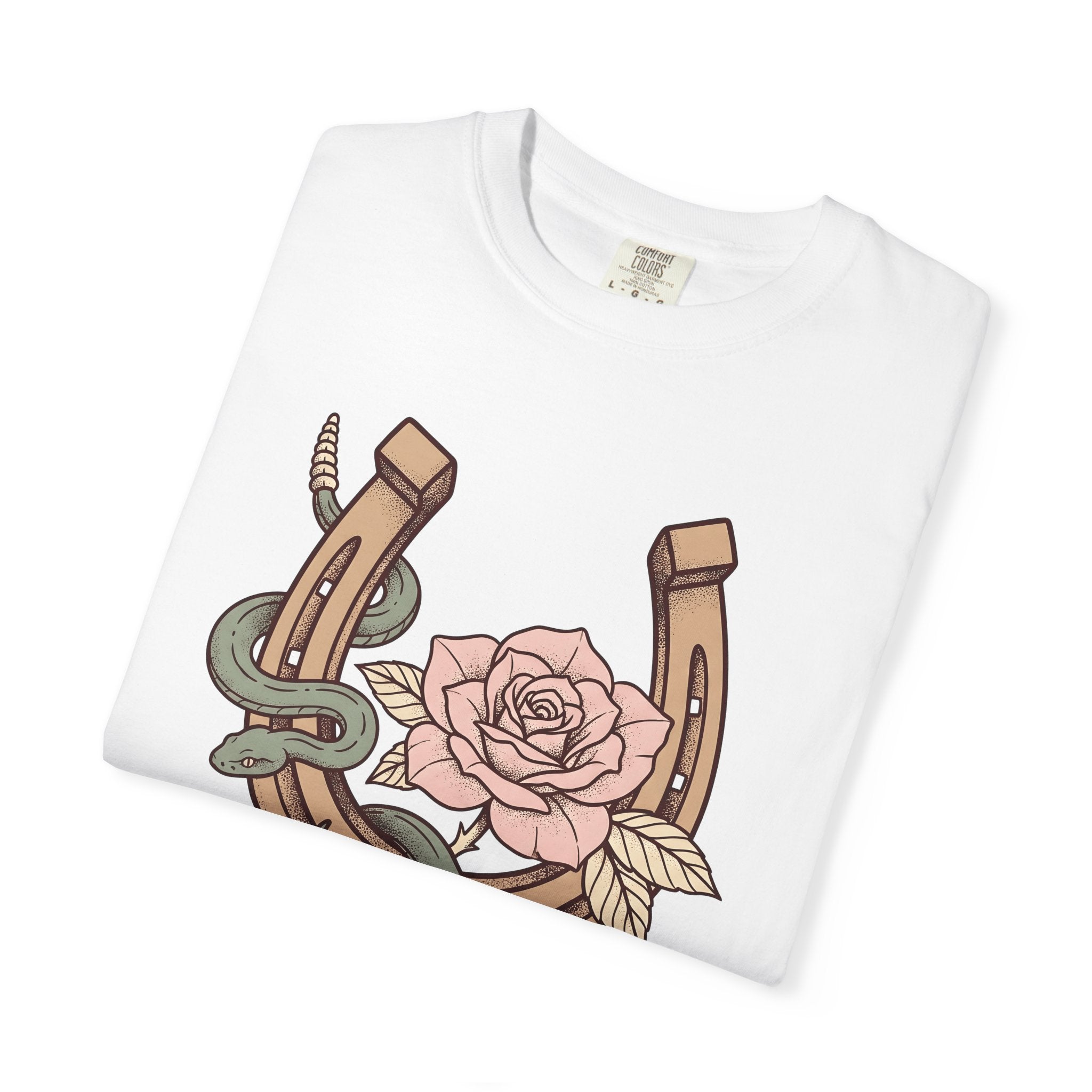 Horseshoe Serpent Blossom Shirt Cowgirl Country Gift Women Line Art Tee Blossom T-Shirt Rodeo Fan Outlined Tshirt Rustic Graphic Sketch