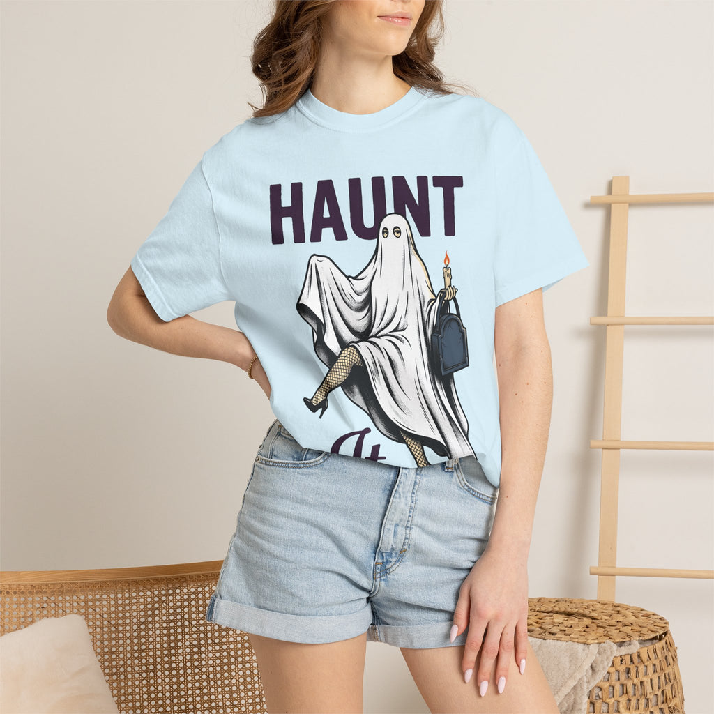Ghost Dress Shirt Halloween Fright Gift Women Classic Tee Specter T-Shirt Vintage Tshirt Scary Graphic Outline Candlelight Tshirt