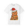 Annoyed Cat Shirt Christmas Comedy Gift Women Illustration Tee Kitty T-Shirt Xmas Fan Feline Tshirt Humor Graphic Sketch Festive Lights