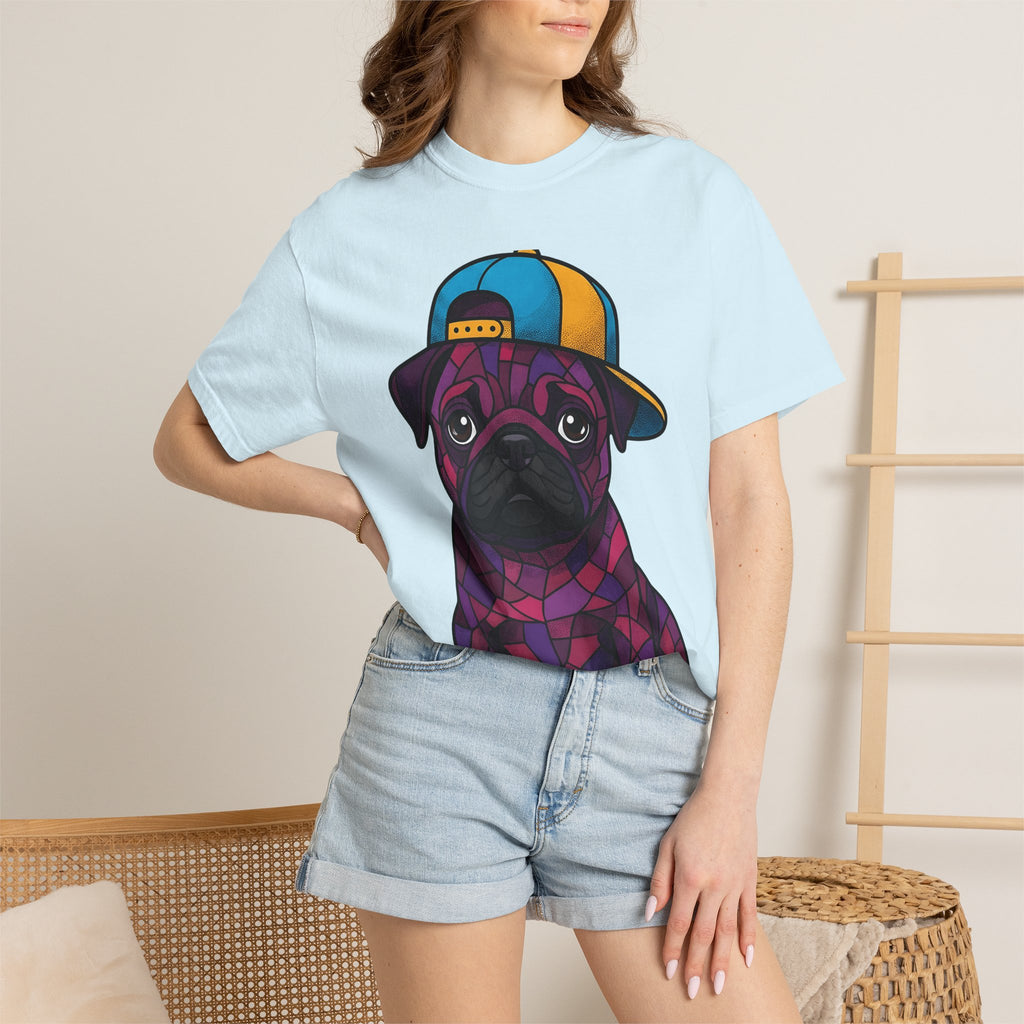 Pug Puppy Shirt Dog Casual Wear Gift Women Stained Glass Tee Pugs T-Shirt Dog Fan Mosaic Tshirt Streetwear Graphic Cartoon Baseball Hat