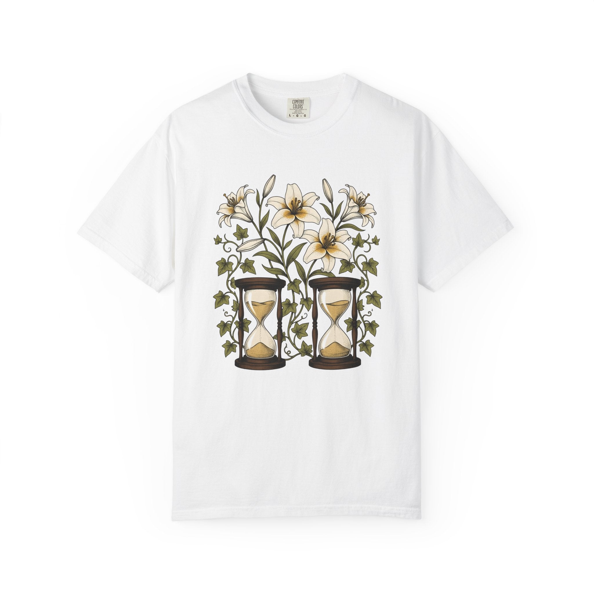 Lily Clock Shirt Holiday Garden Gift Women Plant Tee Floral Clock T-Shirt Vacation Fan Botanical Tshirt Yard Graphic Antique Creeper Tshirt
