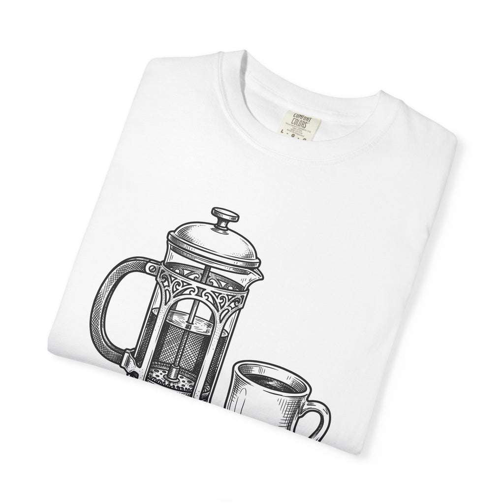 French Press Brew Shirt Coffee Bakeware Gift Women Classic Tee Cafetiere T-Shirt Coffee Fan Vintage Tshirt Baking Graphic Line Art Roasted